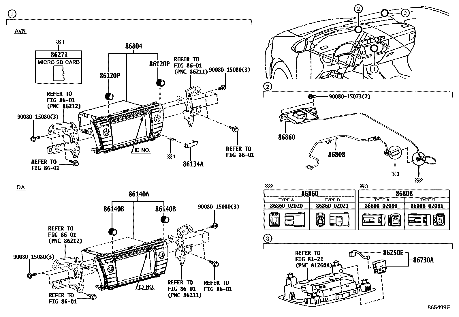 Toyota COROLLA 导航和前监视器显示屏 EPC diagram — 865499F