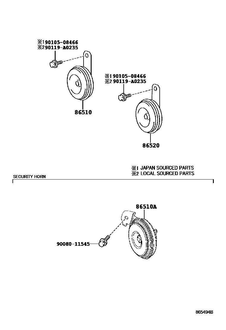 Toyota COROLLA 喇叭 EPC diagram — 865494B