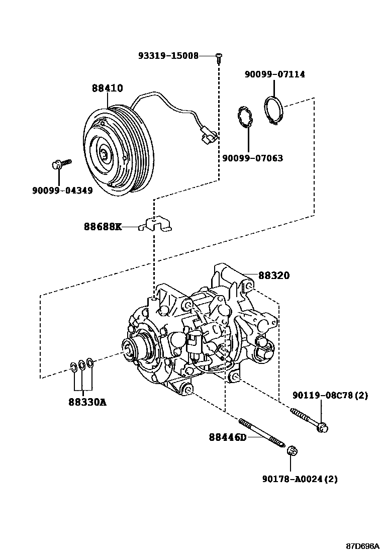 Toyota COROLLA Heating & Air Conditioning - Compressor EPC diagram — 87D696A