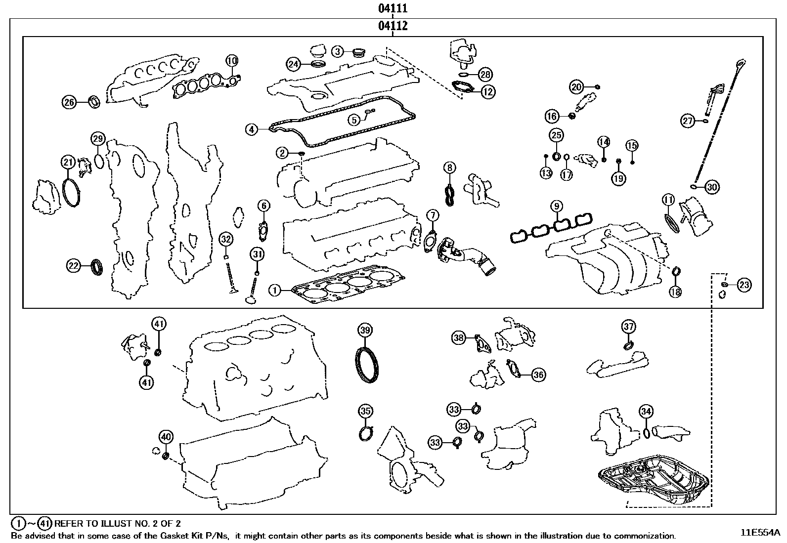 Toyota COROLLA Engine Overhaul Gasket Kit EPC diagram — 11E554A