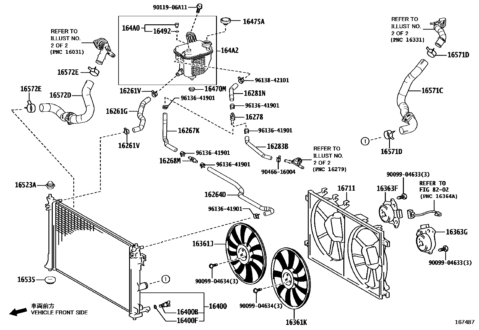 Toyota COROLLA RADIATOR & WATER OUTLET EPC diagram — 167487