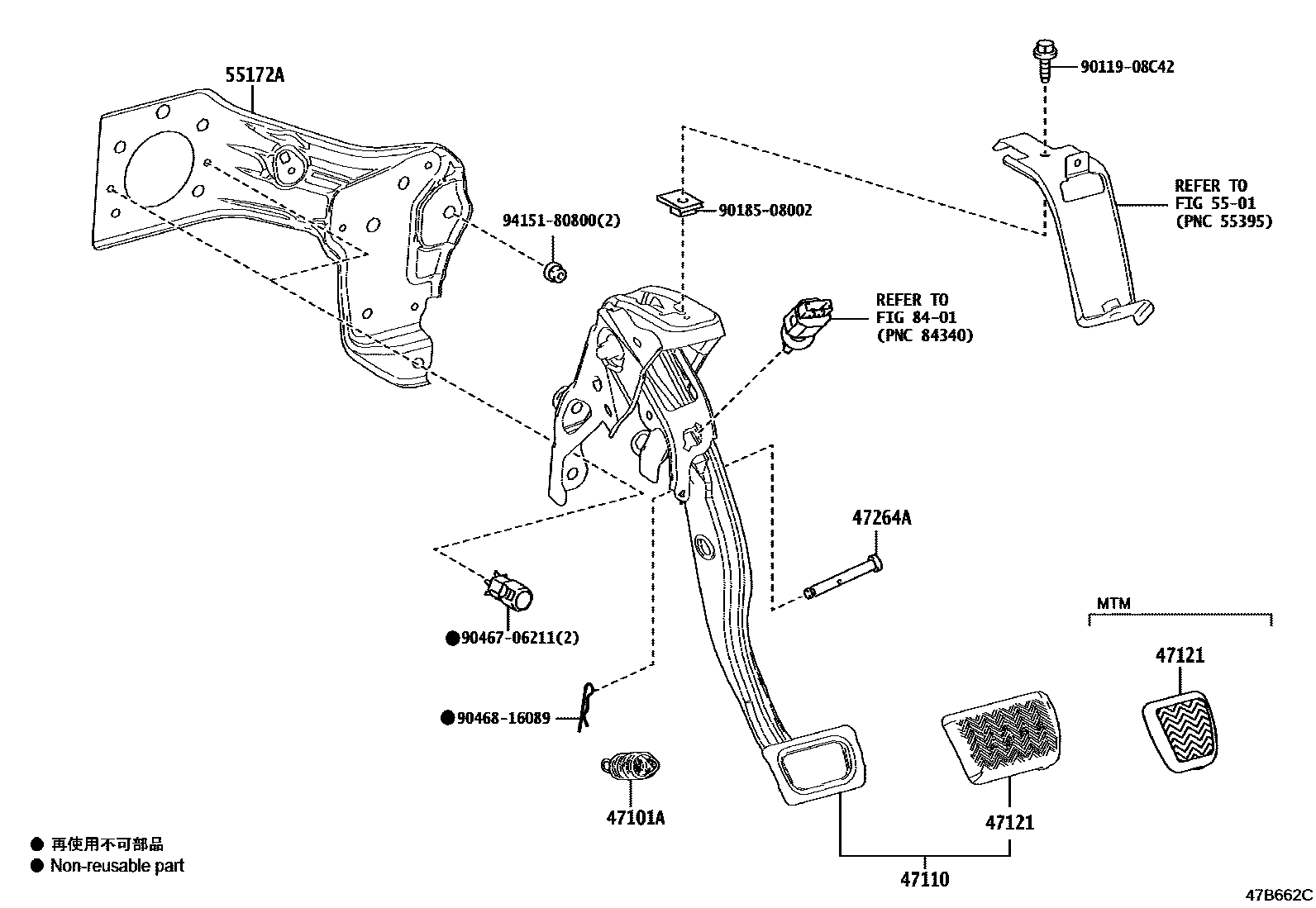 Toyota COROLLA Brake Pedal & Bracket EPC diagram — 47B662C