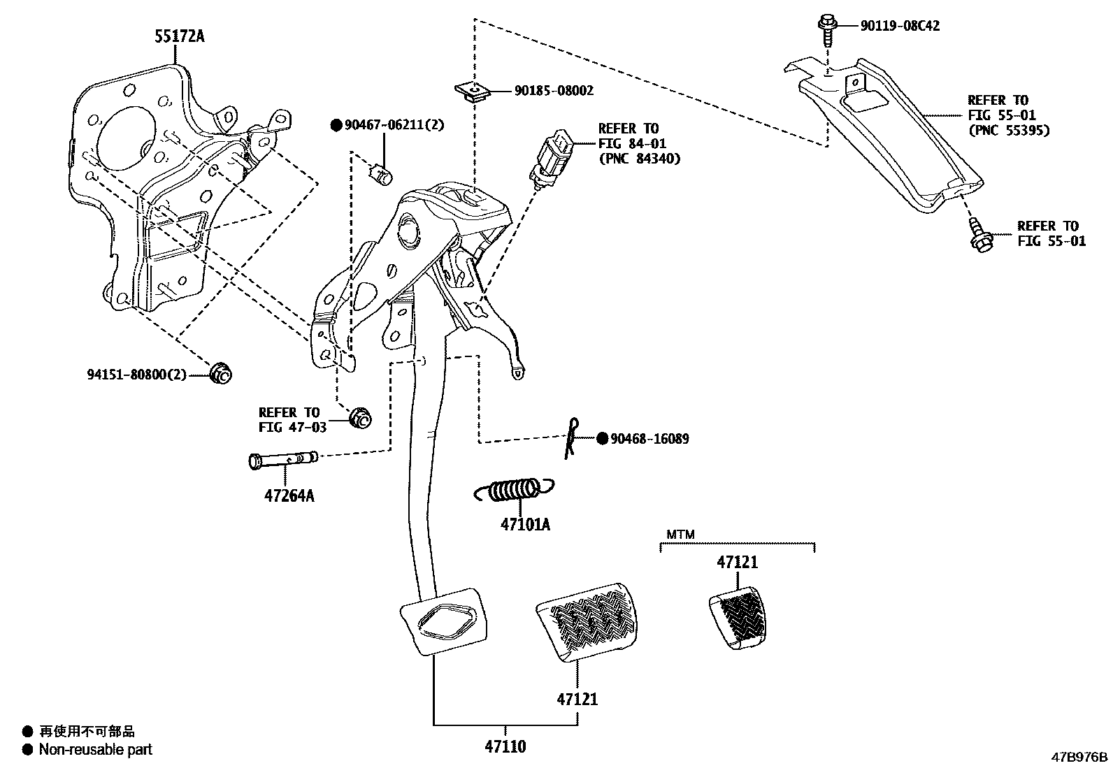 Toyota COROLLA Brake Pedal & Bracket EPC diagram — 47B976B