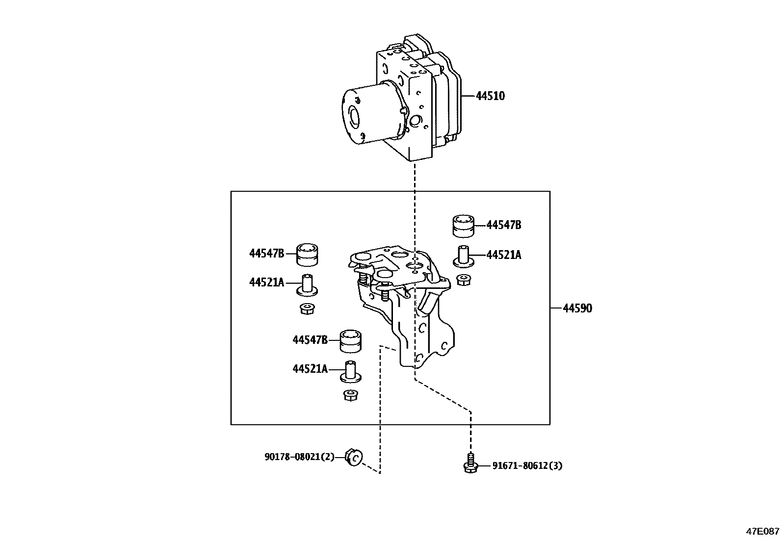 Toyota COROLLA 制动配管和卡箍 EPC diagram — 47E087
