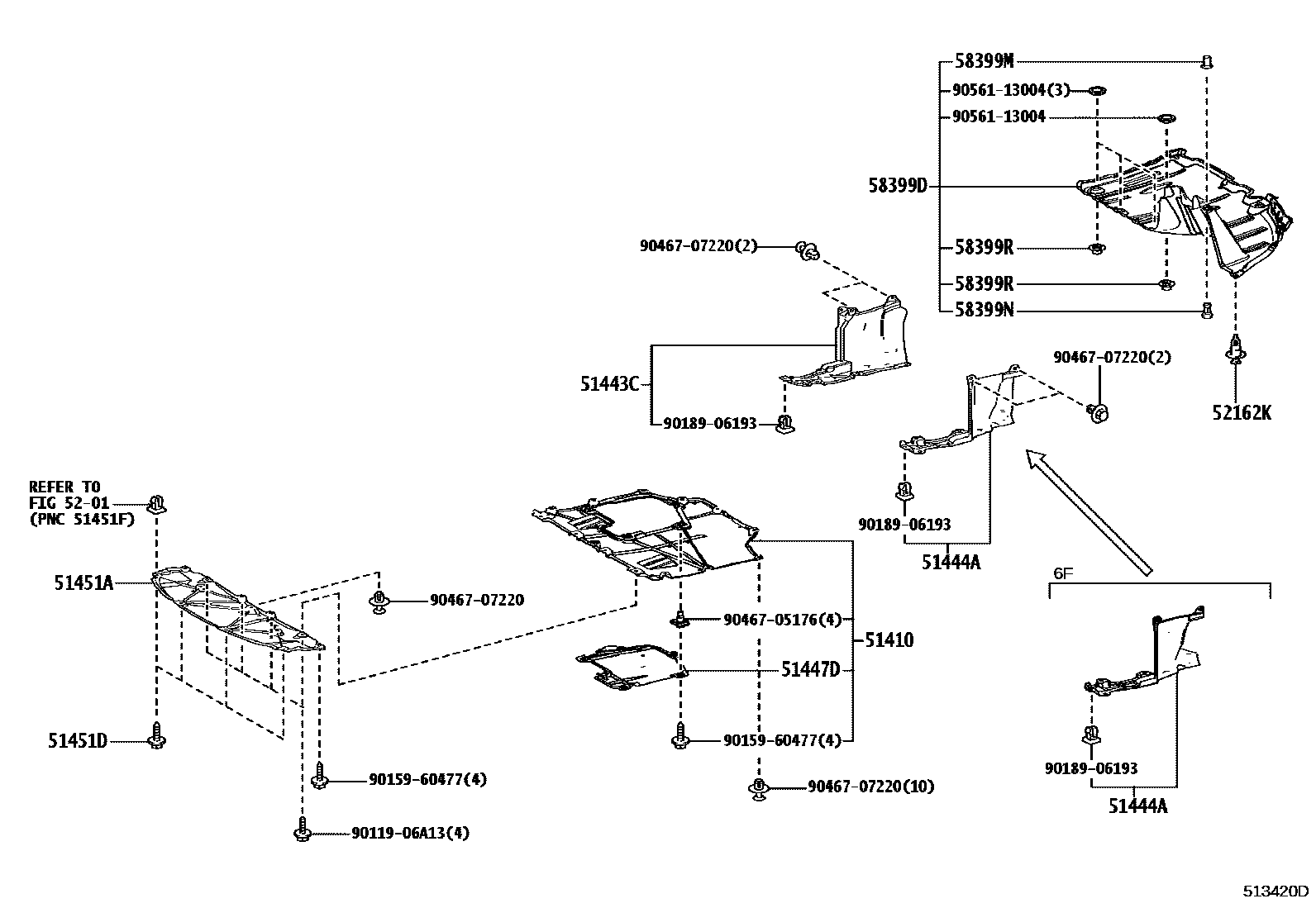 Toyota COROLLA 悬架横梁和发动机底罩 EPC diagram — 513420D