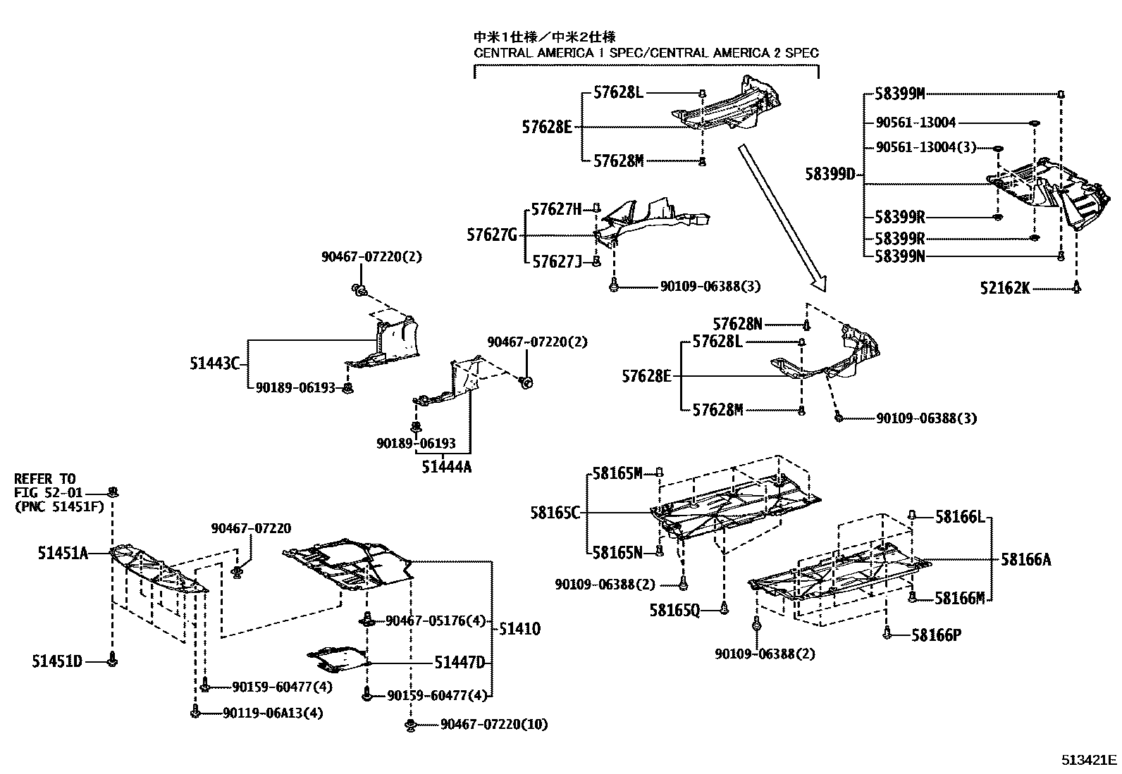 Toyota COROLLA 悬架横梁和发动机底罩 EPC diagram — 513421E
