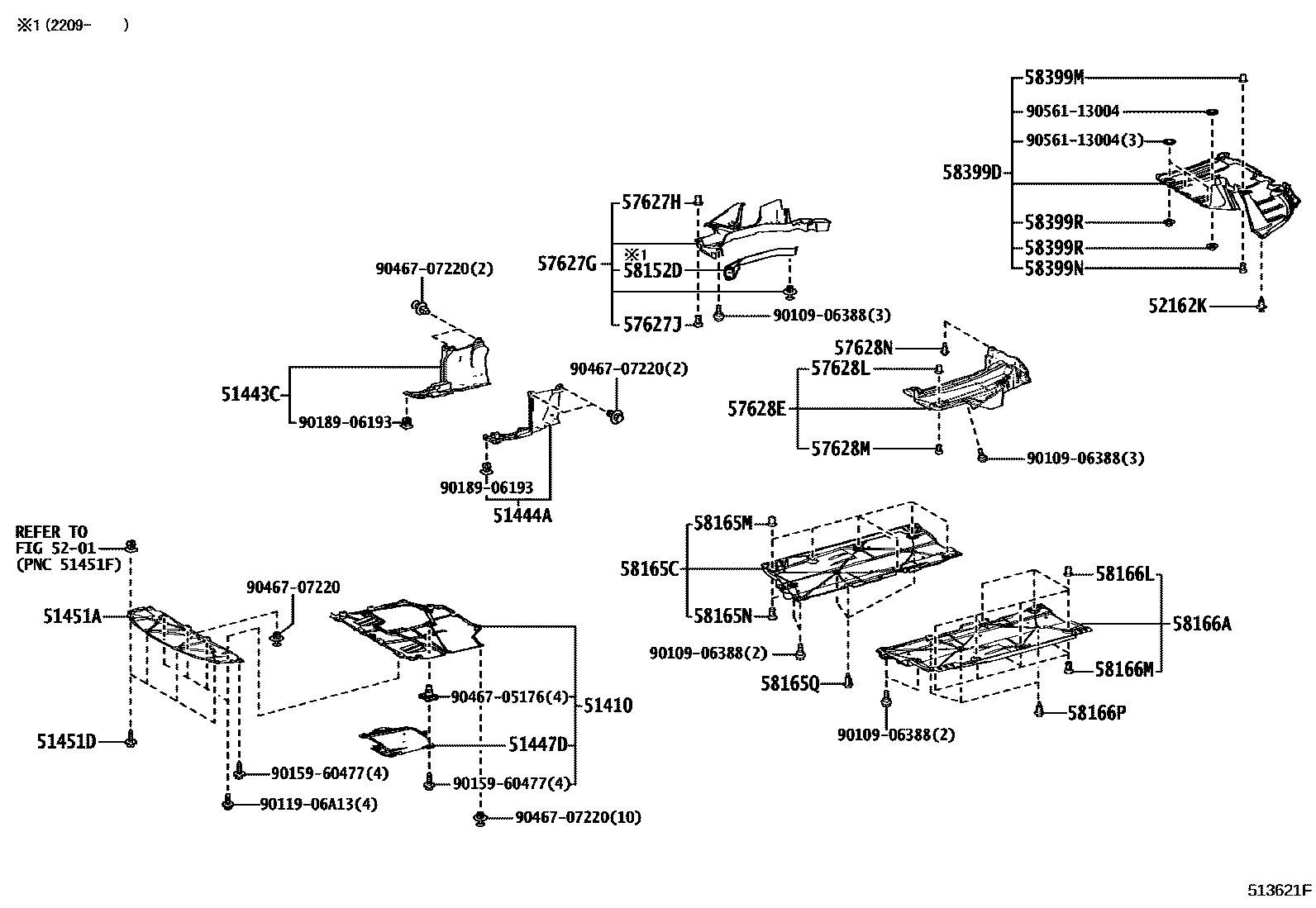 Toyota COROLLA 悬架横梁和发动机底罩 EPC diagram — 513621F