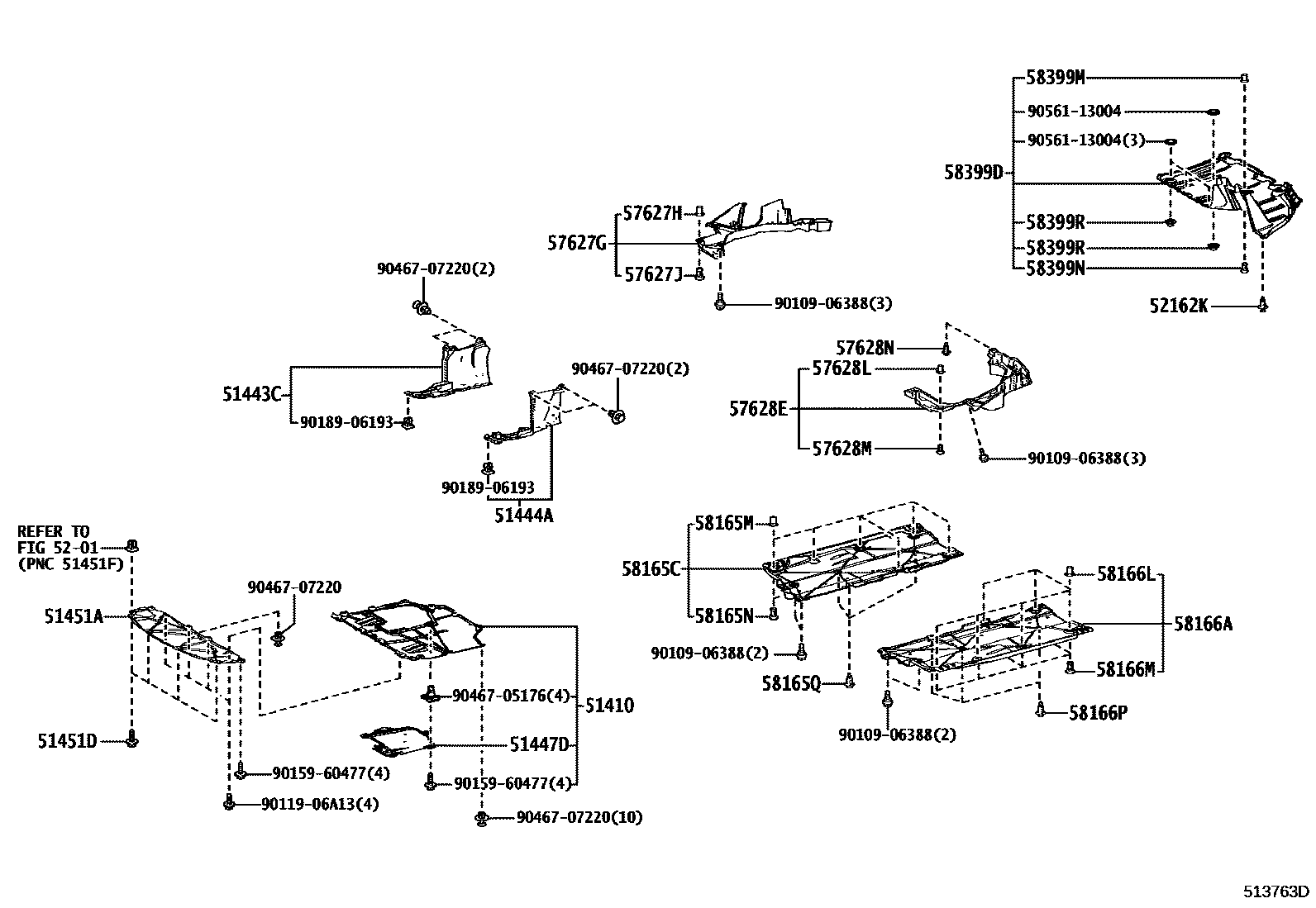 Toyota COROLLA 悬架横梁和发动机底罩 EPC diagram — 513763D