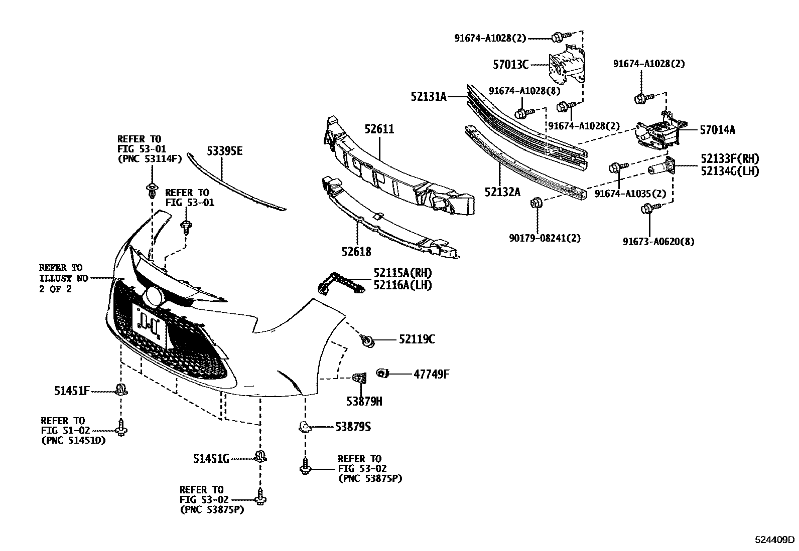 Toyota COROLLA 前保险杠及附件 EPC diagram — 524409D