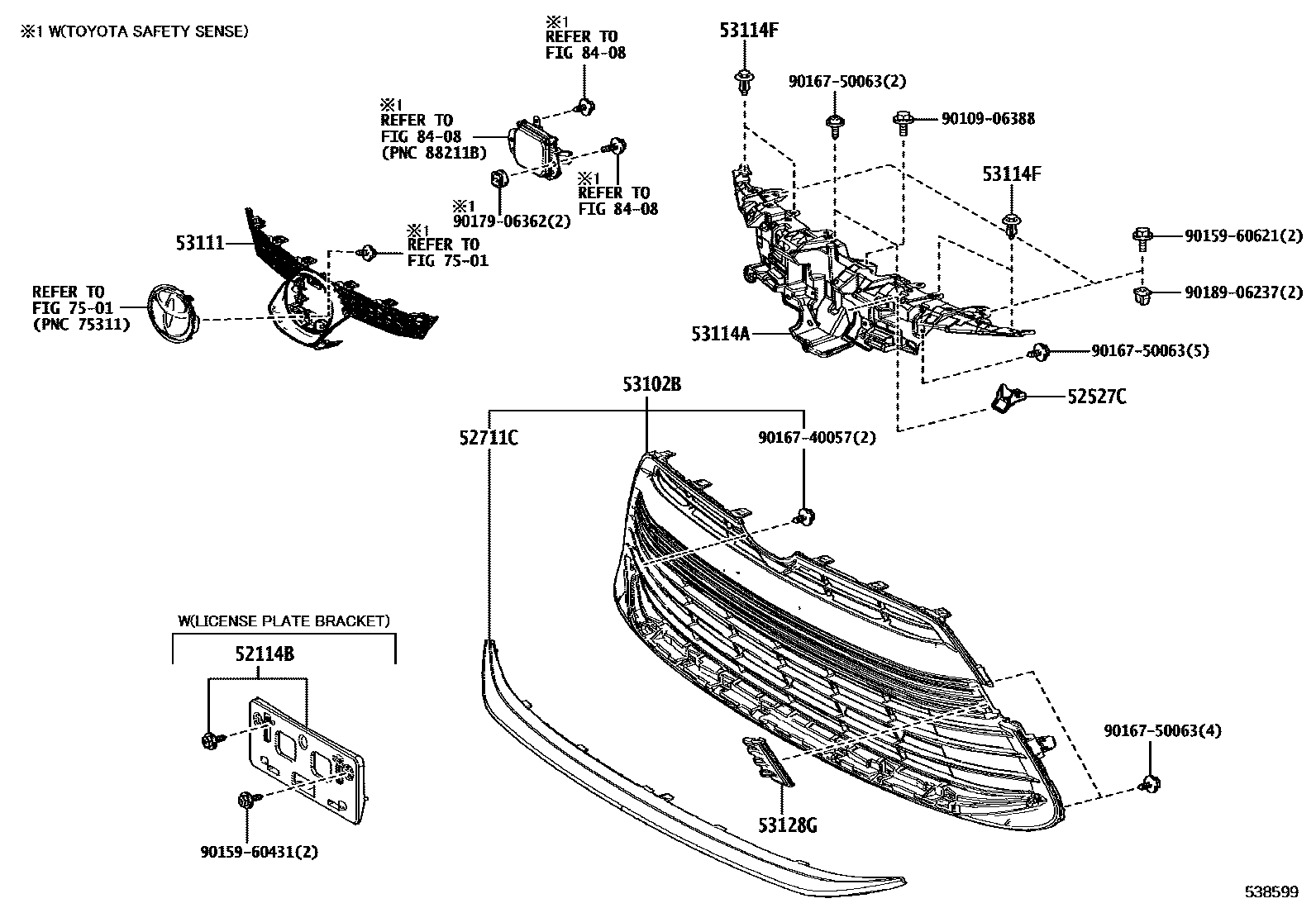 Toyota COROLLA radiator grille EPC diagram — 538599