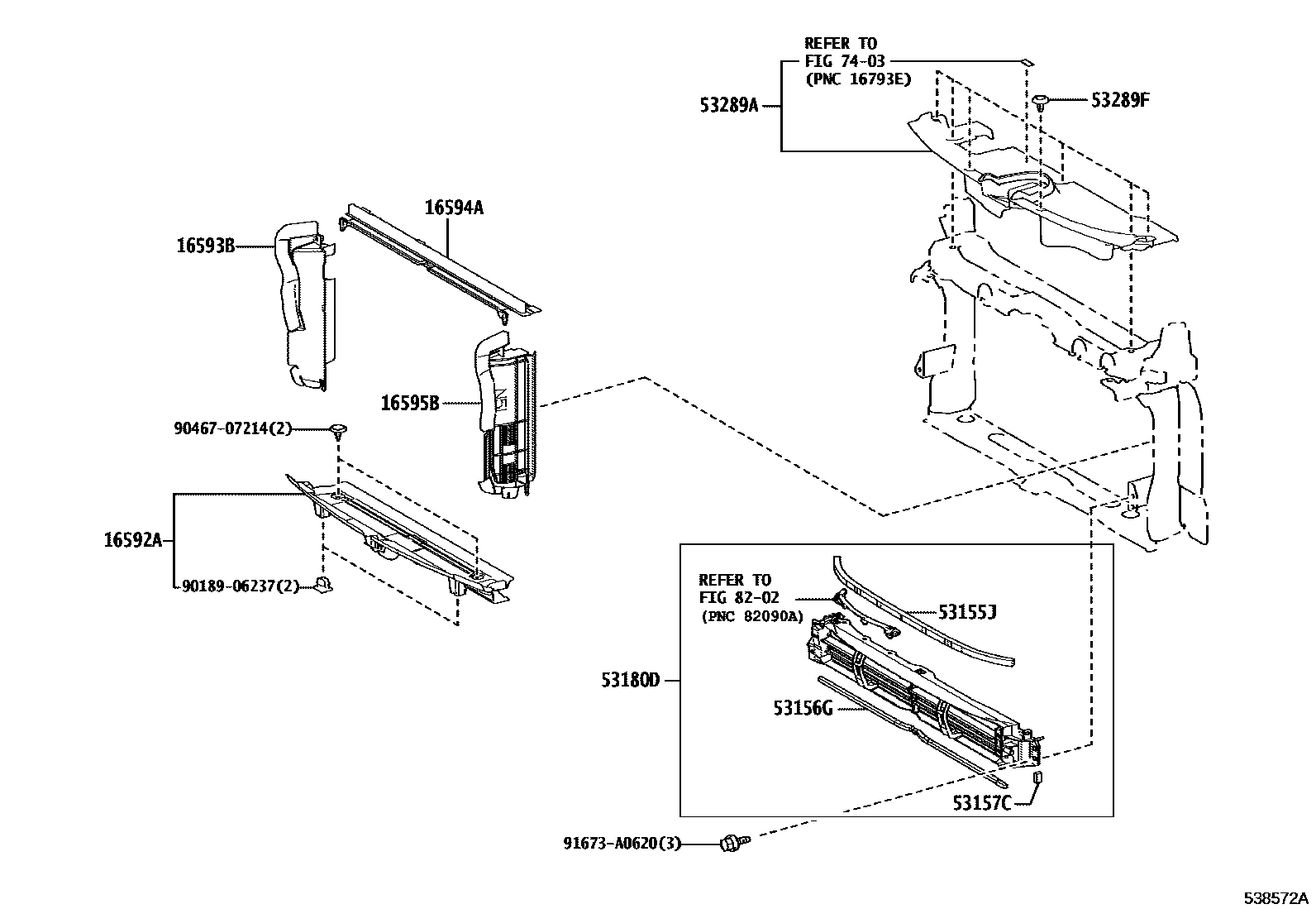 Toyota COROLLA 前翼子板挡泥板和前围板 EPC diagram — 538572A