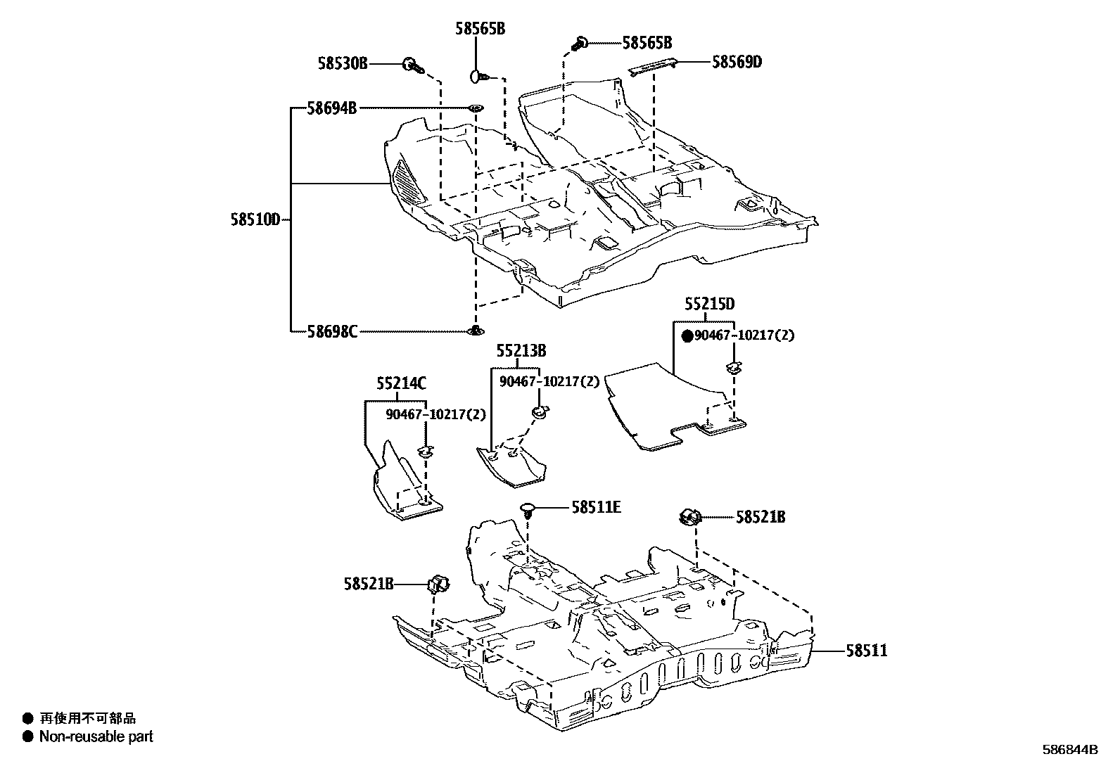Toyota COROLLA 地板垫和地毯 EPC diagram — 586844B