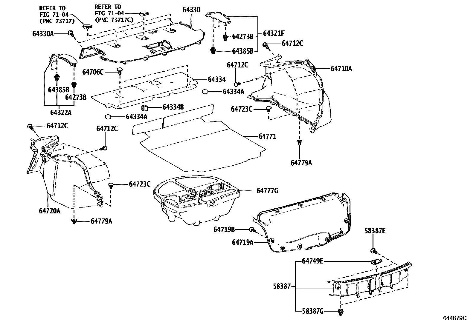 Toyota COROLLA 杂物箱板和行李箱垫 EPC diagram — 644679C