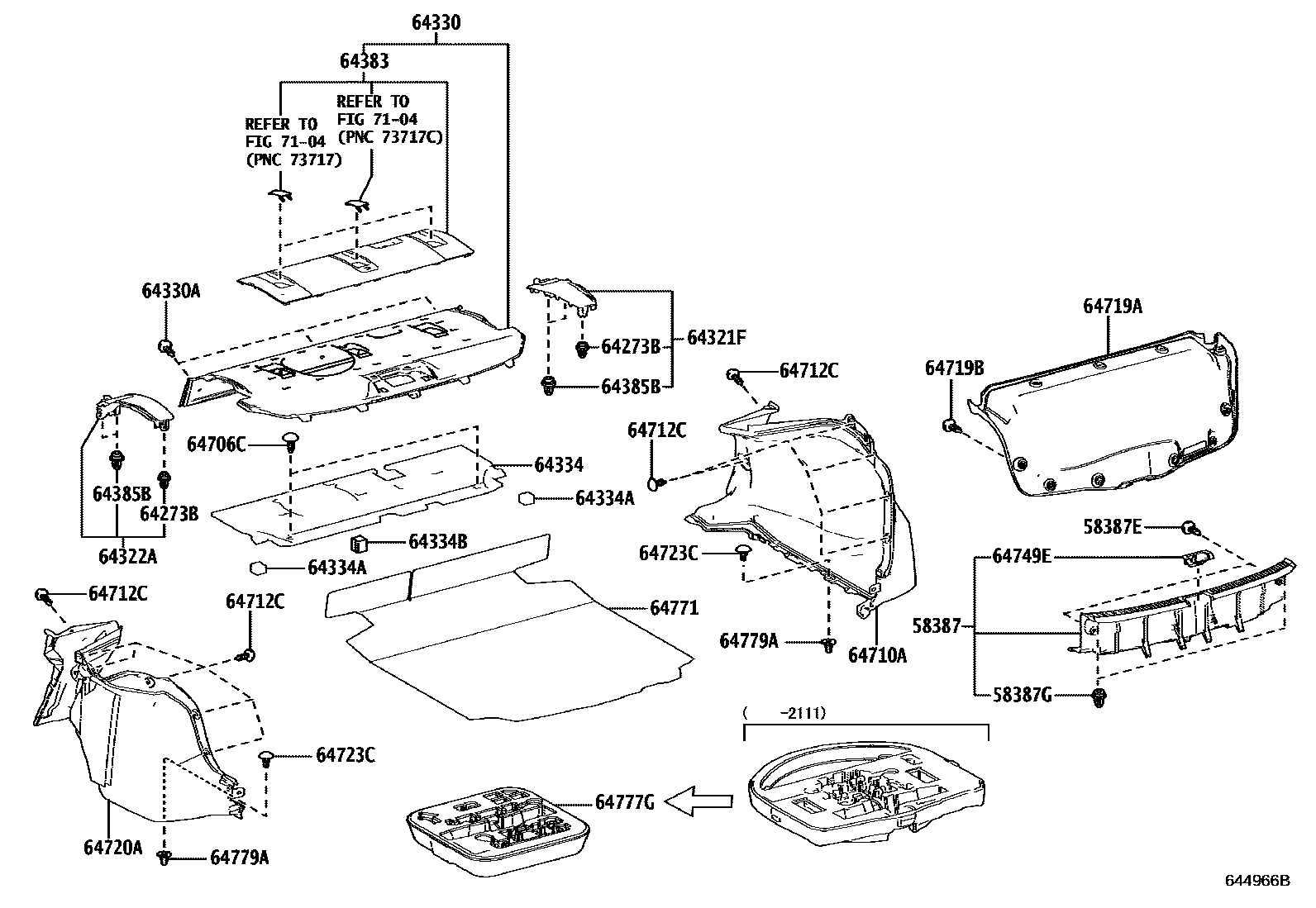 Toyota COROLLA 杂物箱板和行李箱垫 EPC diagram — 644966B
