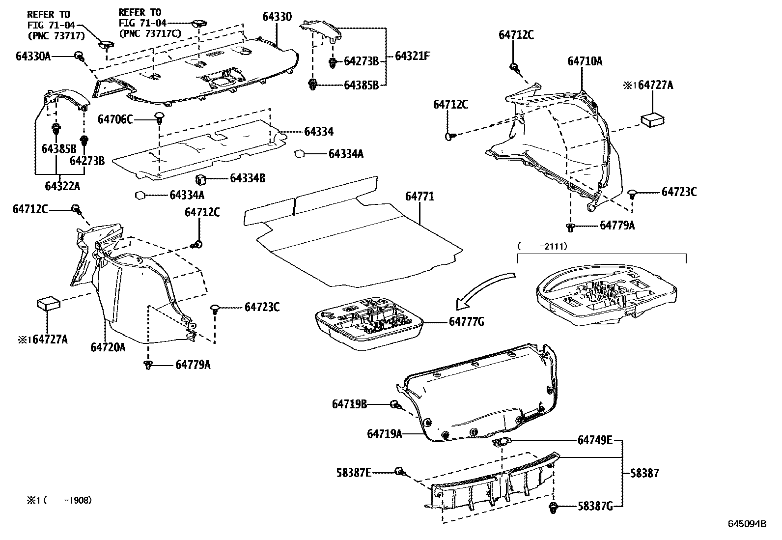 Toyota COROLLA 杂物箱板和行李箱垫 EPC diagram — 645094B