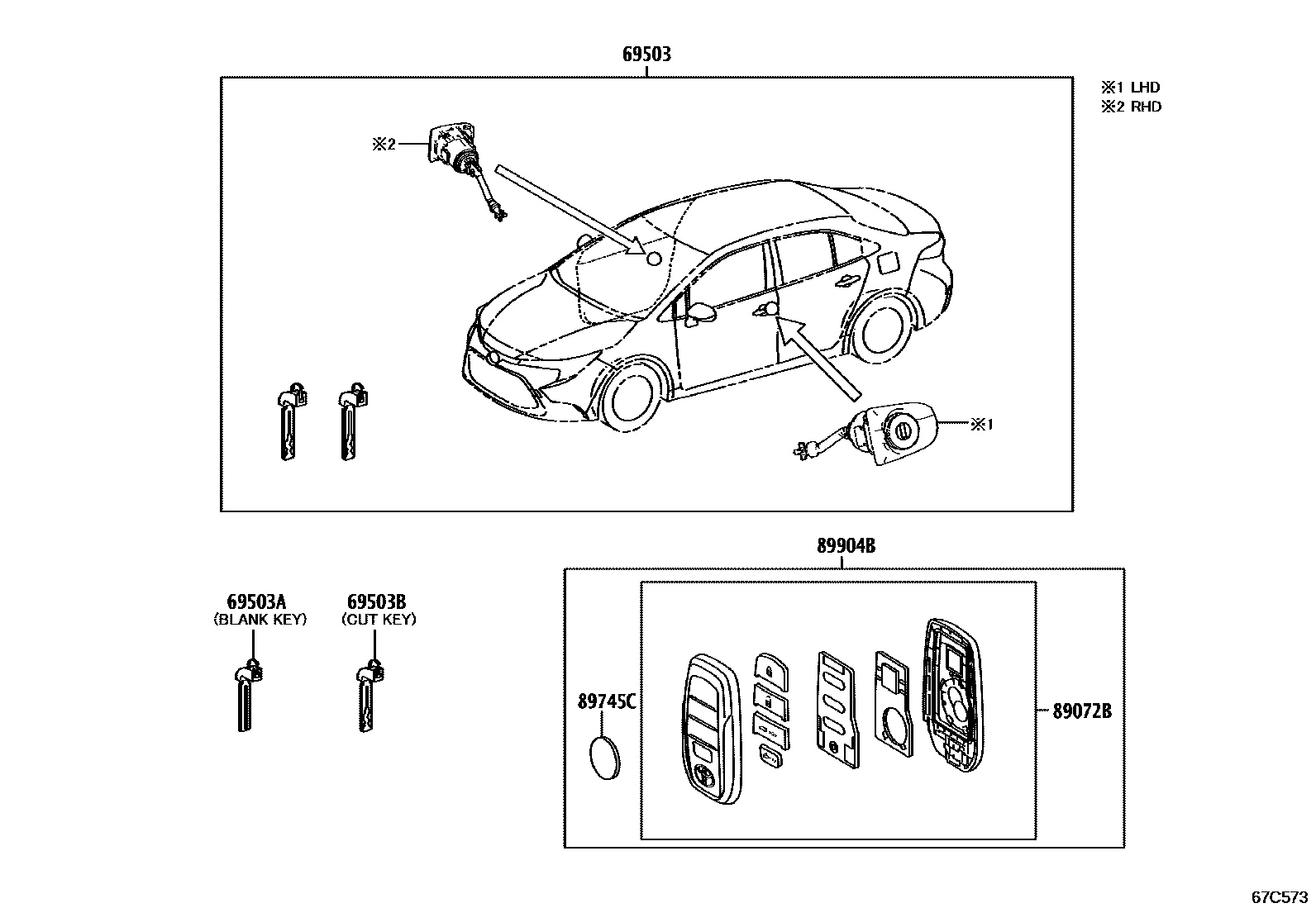 Toyota COROLLA 锁芯组件 EPC diagram — 67C573