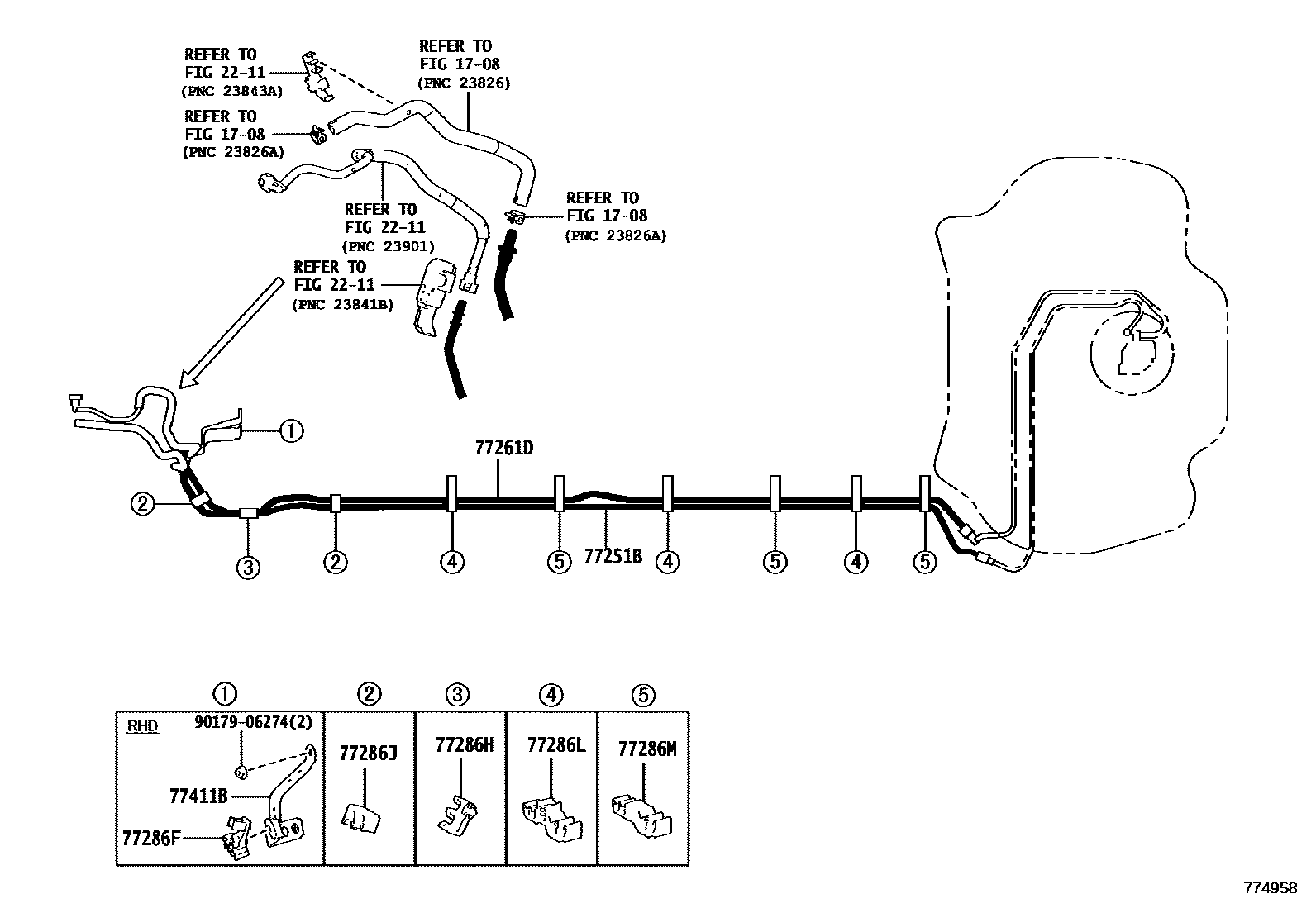 Toyota COROLLA 燃油箱和燃油管 EPC diagram — 774958