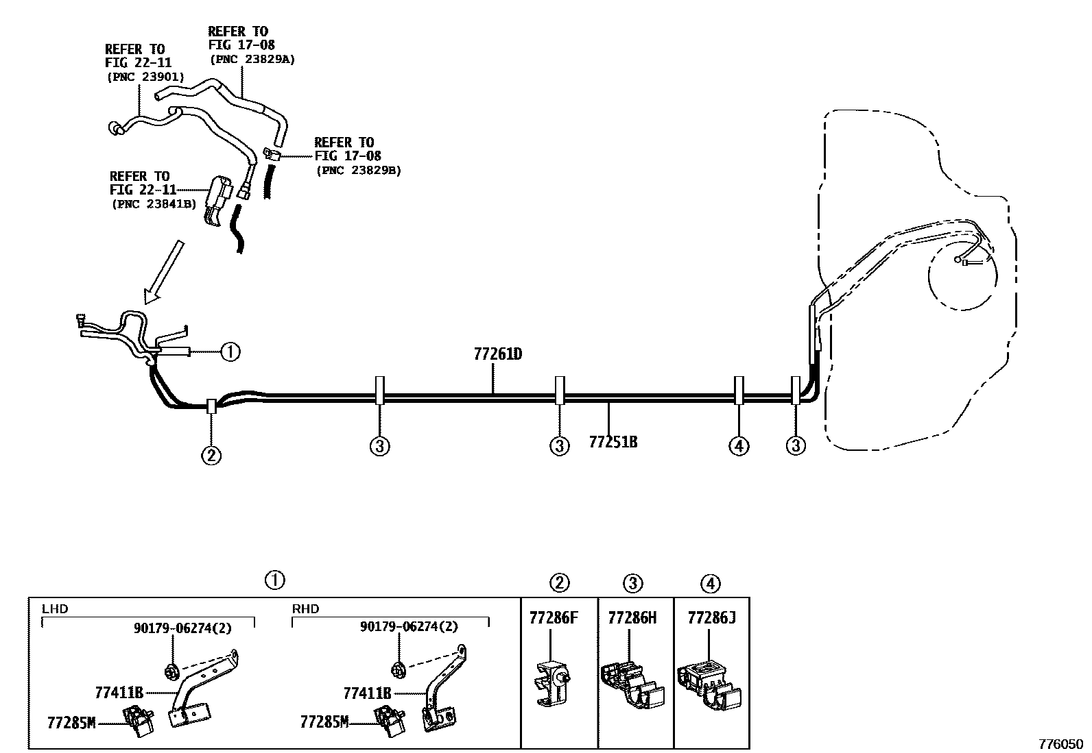 Toyota COROLLA 燃油箱和燃油管 EPC diagram — 776050