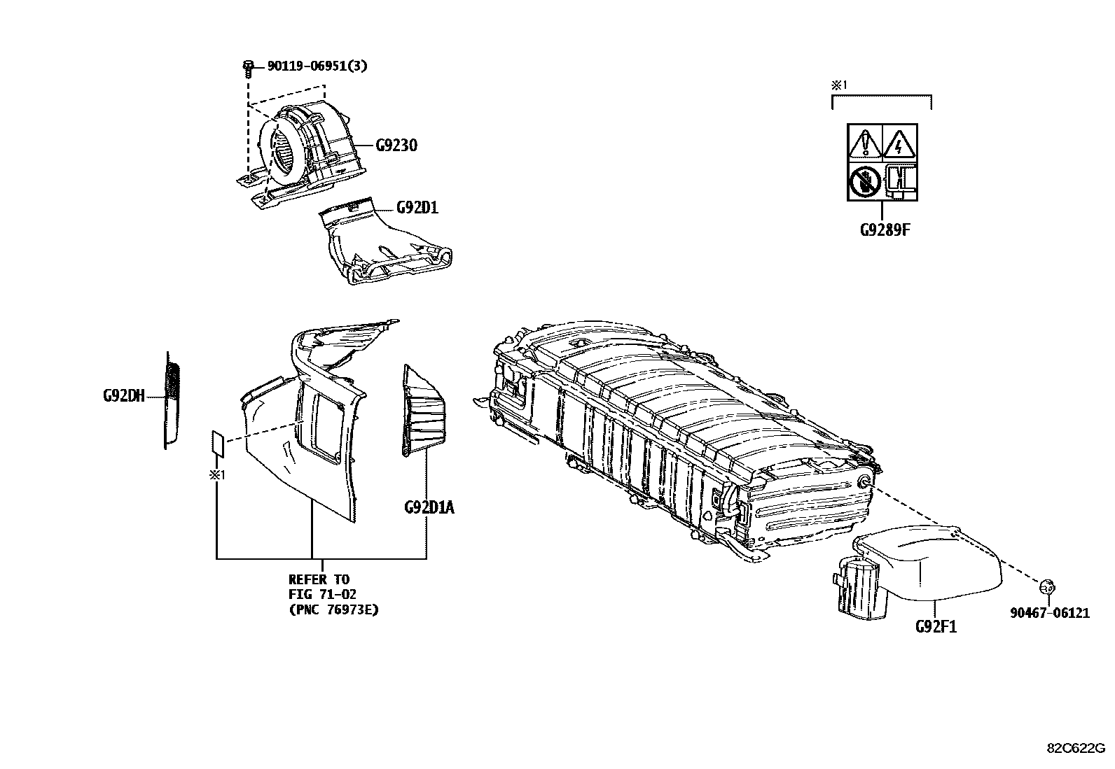 Toyota COROLLA 蓄电池和蓄电池电缆 EPC diagram — 82C622G