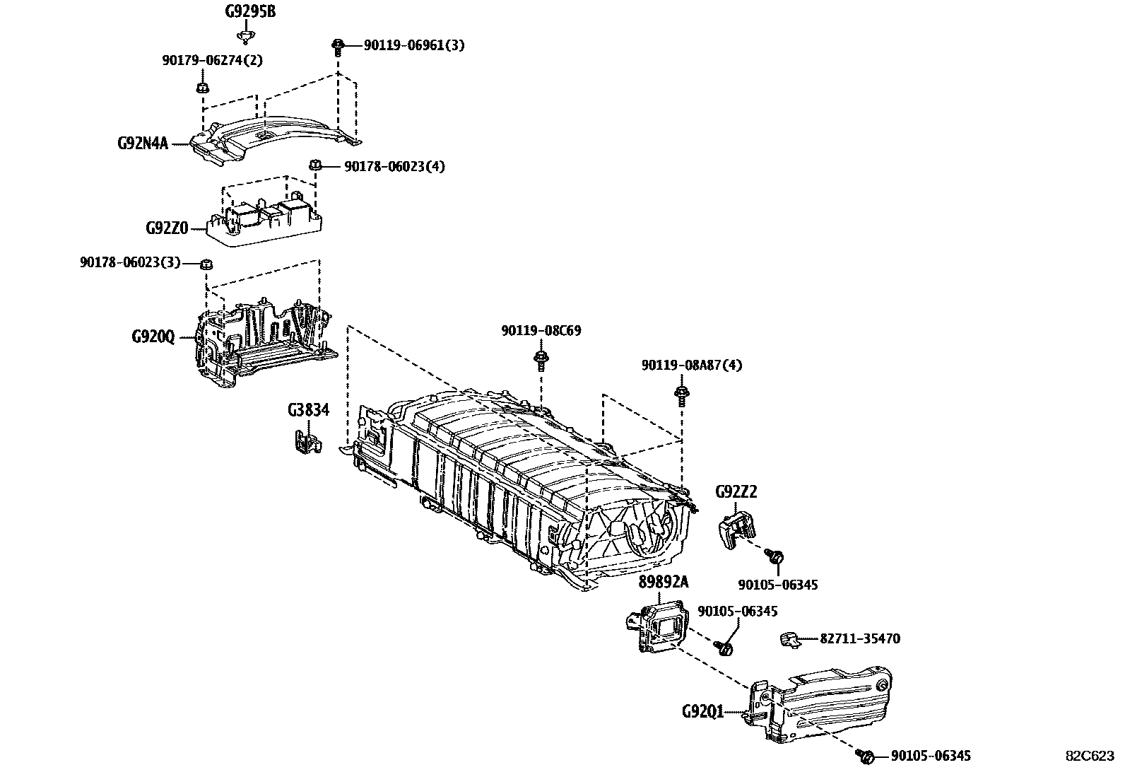 Toyota COROLLA 蓄电池和蓄电池电缆 EPC diagram — 82C623
