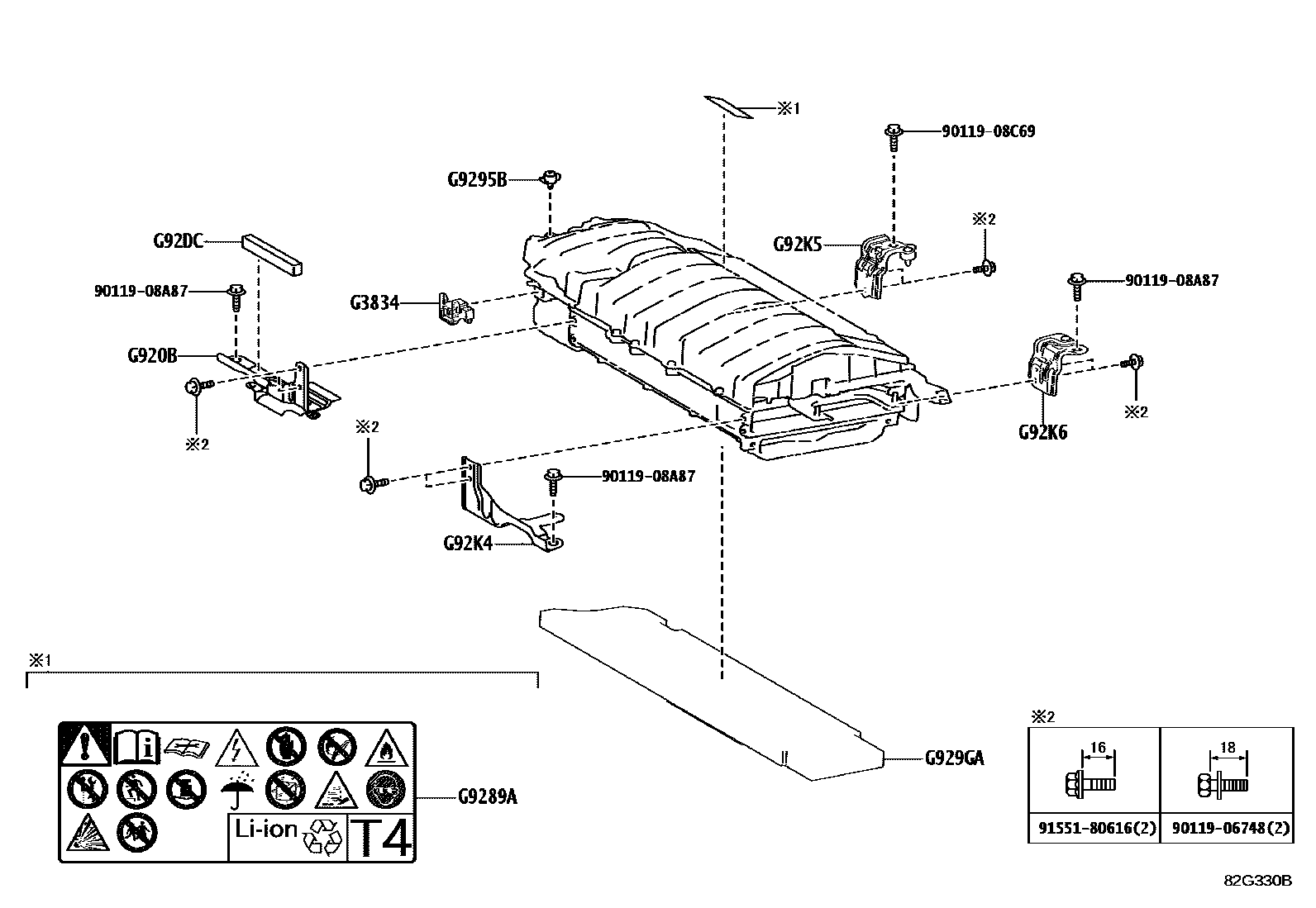 Toyota COROLLA 蓄电池和蓄电池电缆 EPC diagram — 82G330B