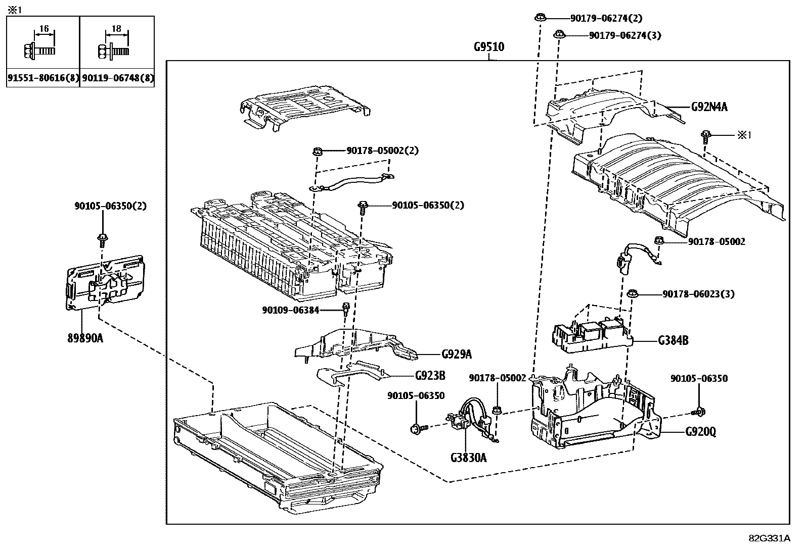 Toyota COROLLA 蓄电池和蓄电池电缆 EPC diagram — 82G331A