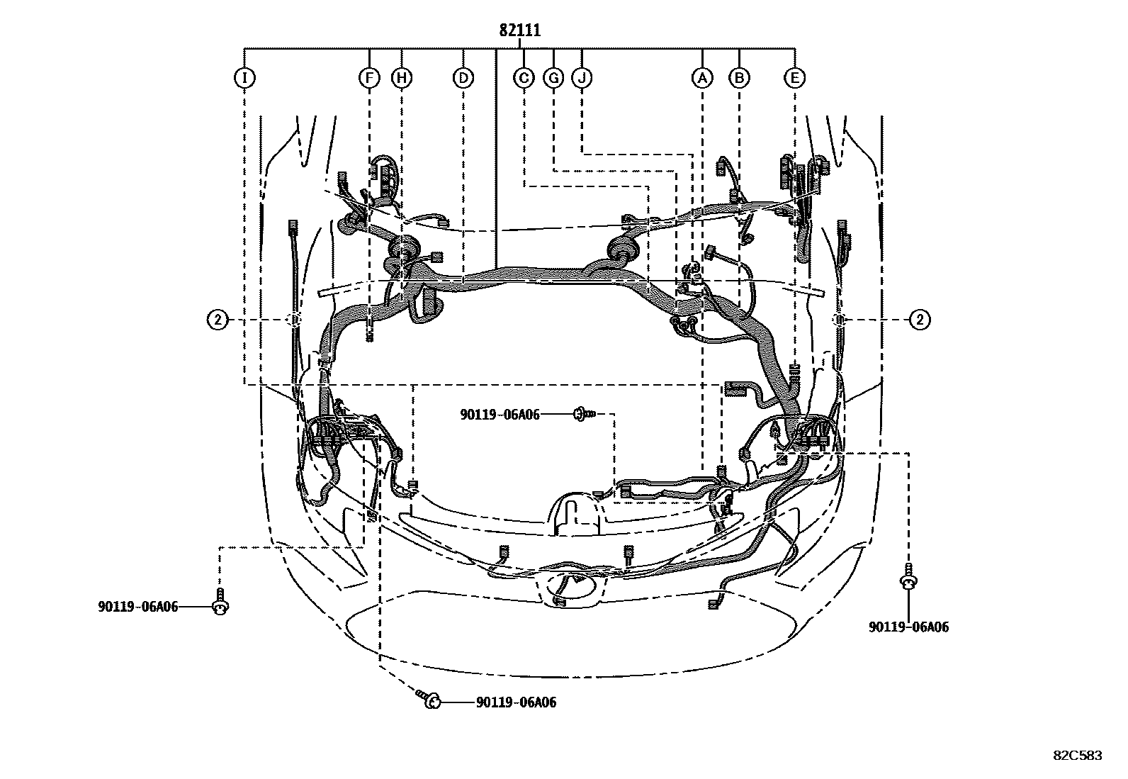 Toyota COROLLA 线束和卡夹 EPC diagram — 82C583