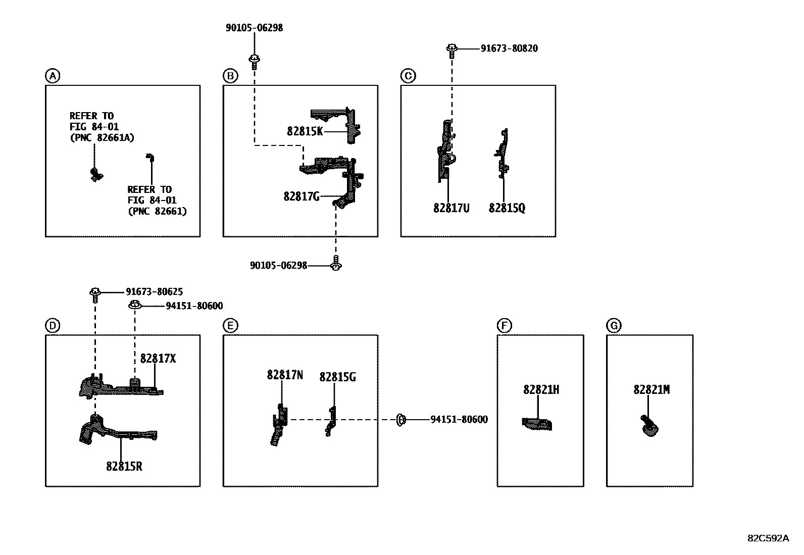 Toyota COROLLA 线束和卡夹 EPC diagram — 82C592A