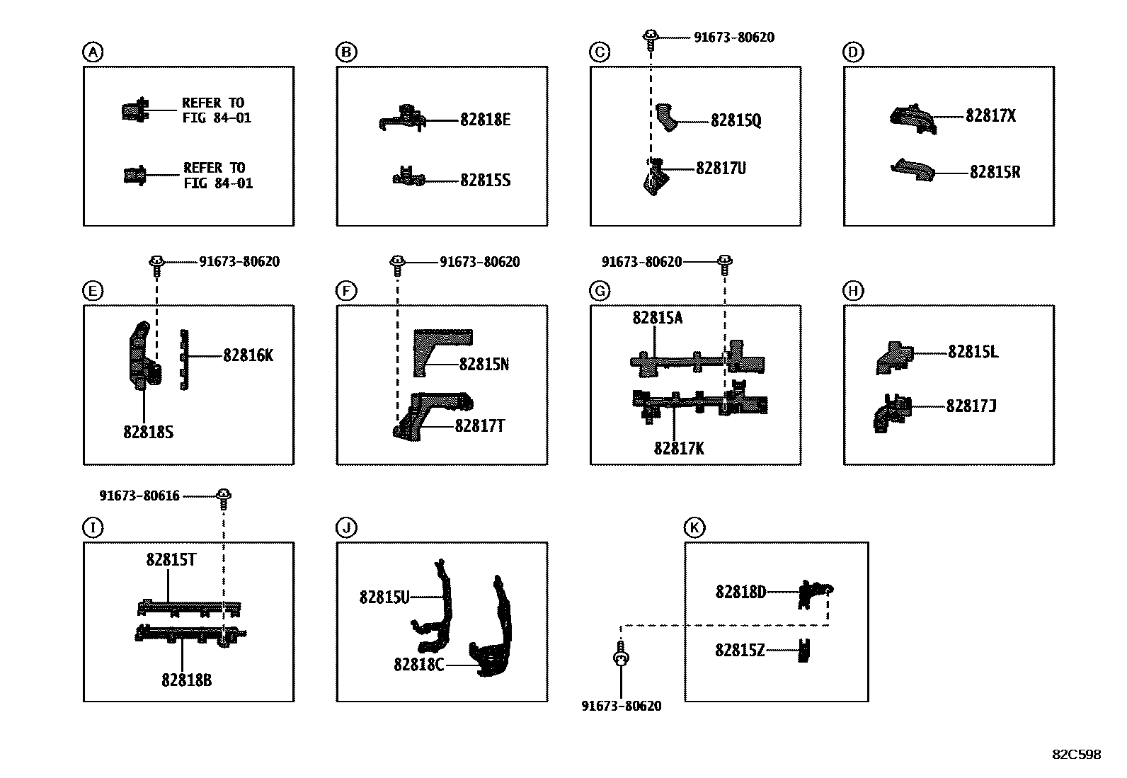 Toyota COROLLA 线束和卡夹 EPC diagram — 82C598