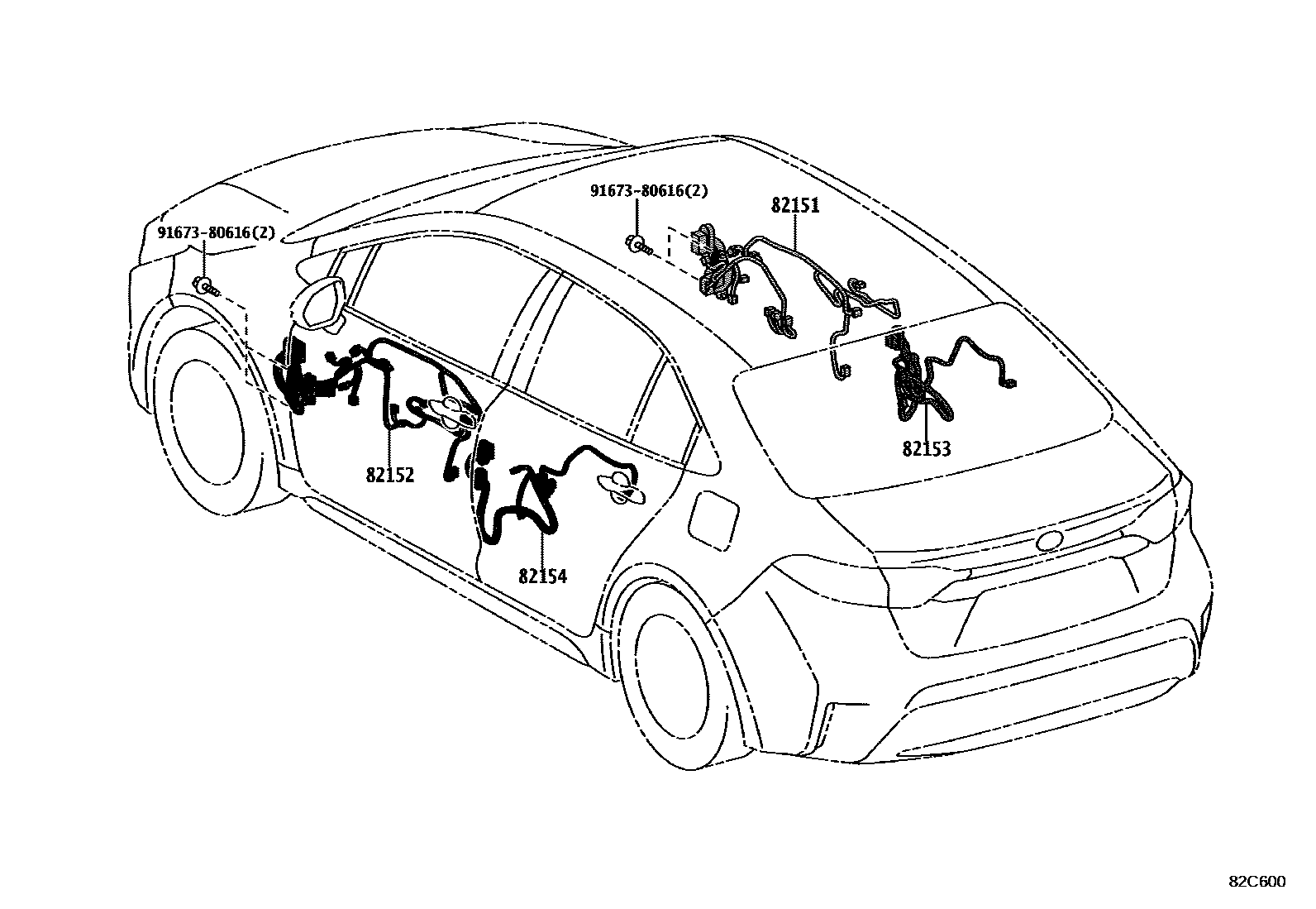 Toyota COROLLA 线束和卡夹 EPC diagram — 82C600