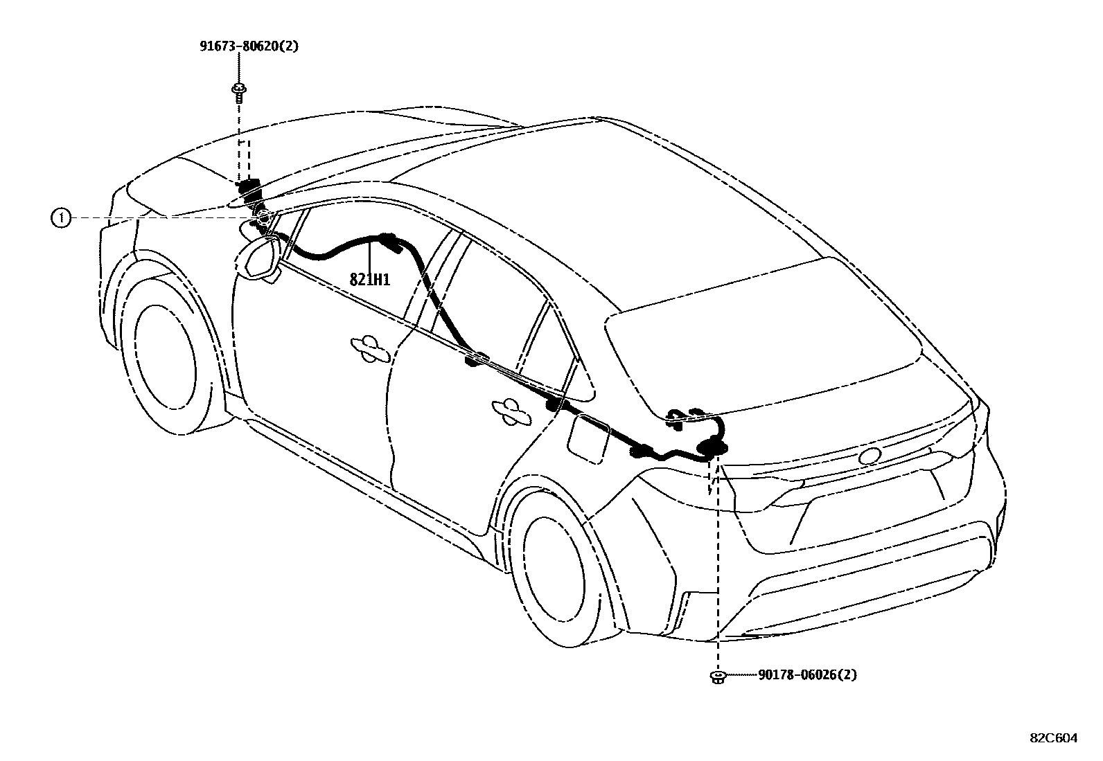 Toyota COROLLA 线束和卡夹 EPC diagram — 82C604