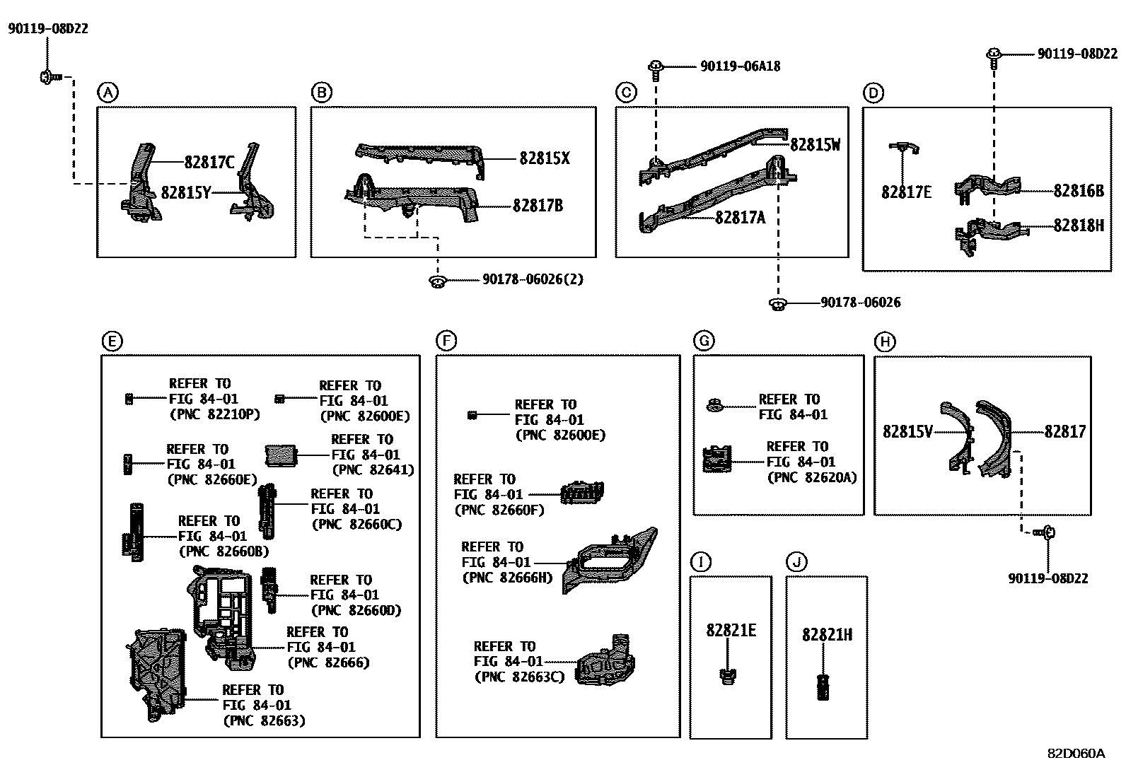 Toyota COROLLA 线束和卡夹 EPC diagram — 82D060A