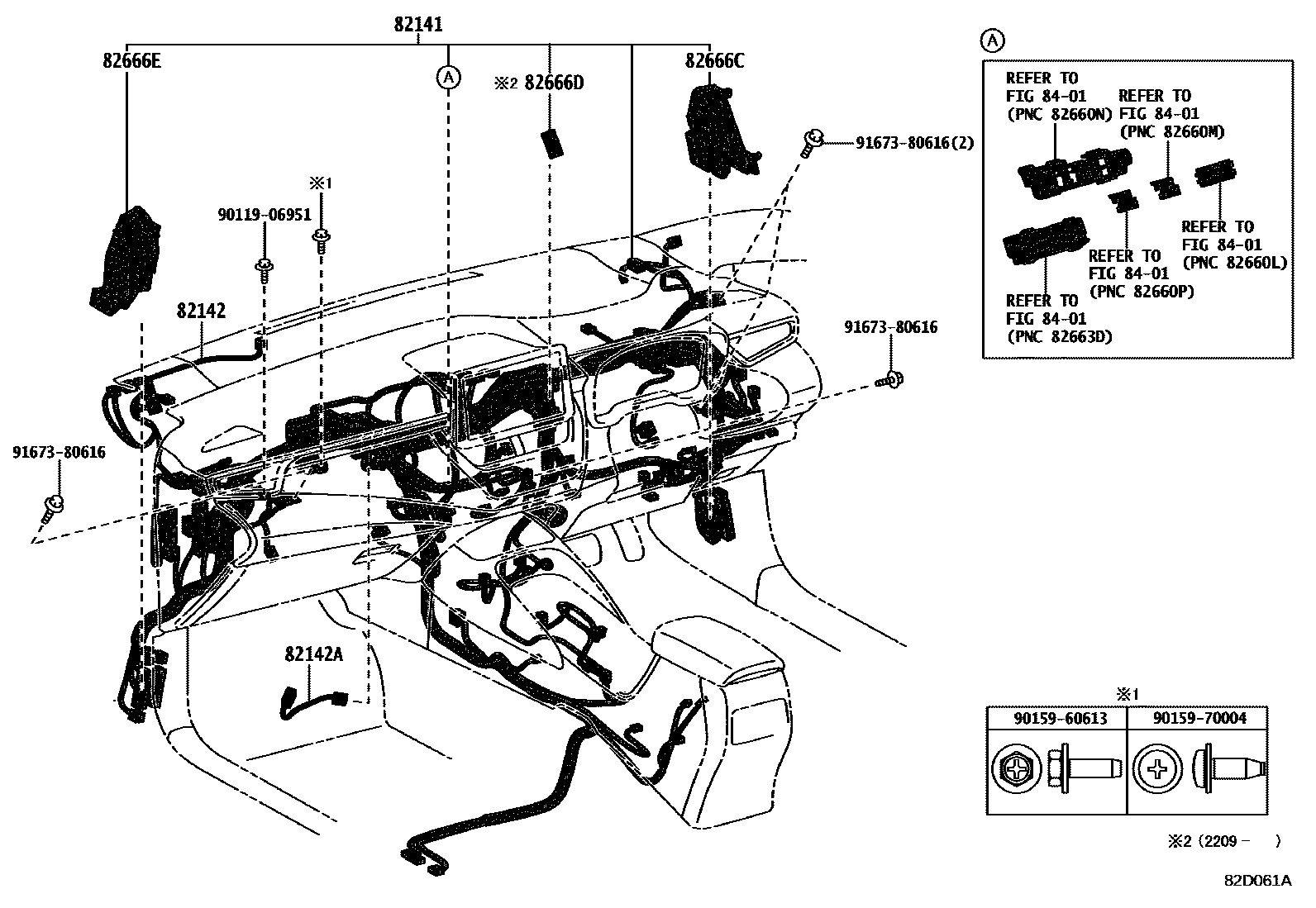 Toyota COROLLA 线束和卡夹 EPC diagram — 82D061A