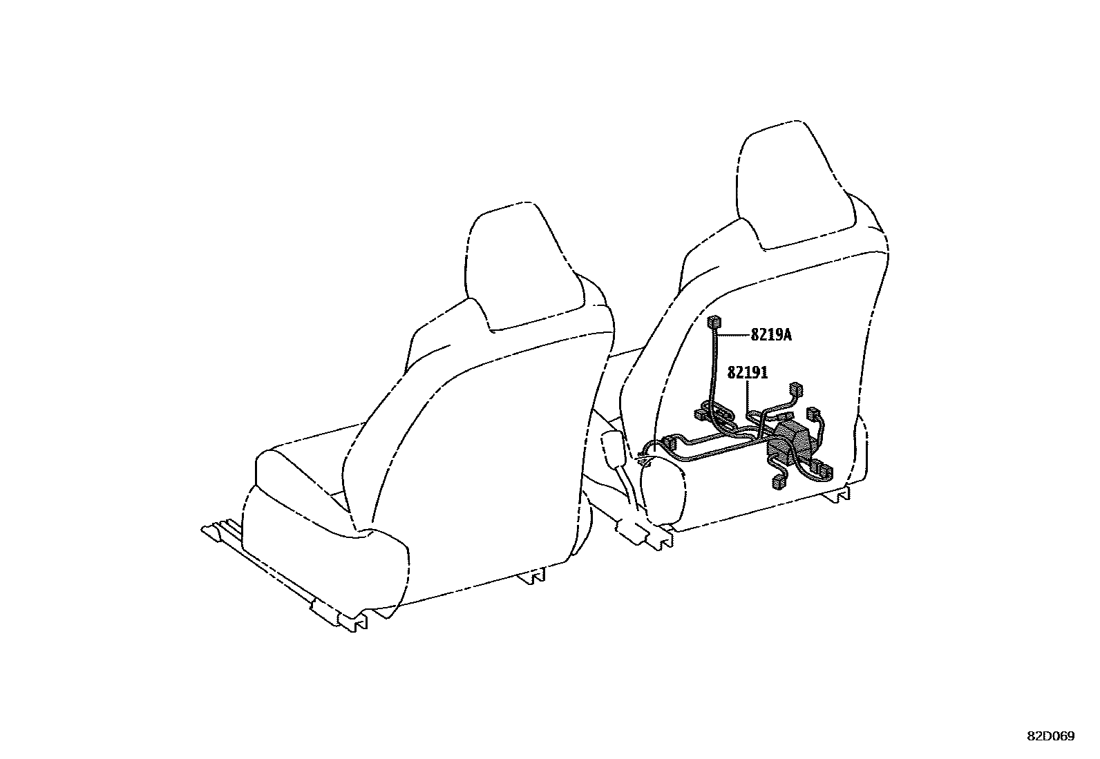 Toyota COROLLA 线束和卡夹 EPC diagram — 82D069