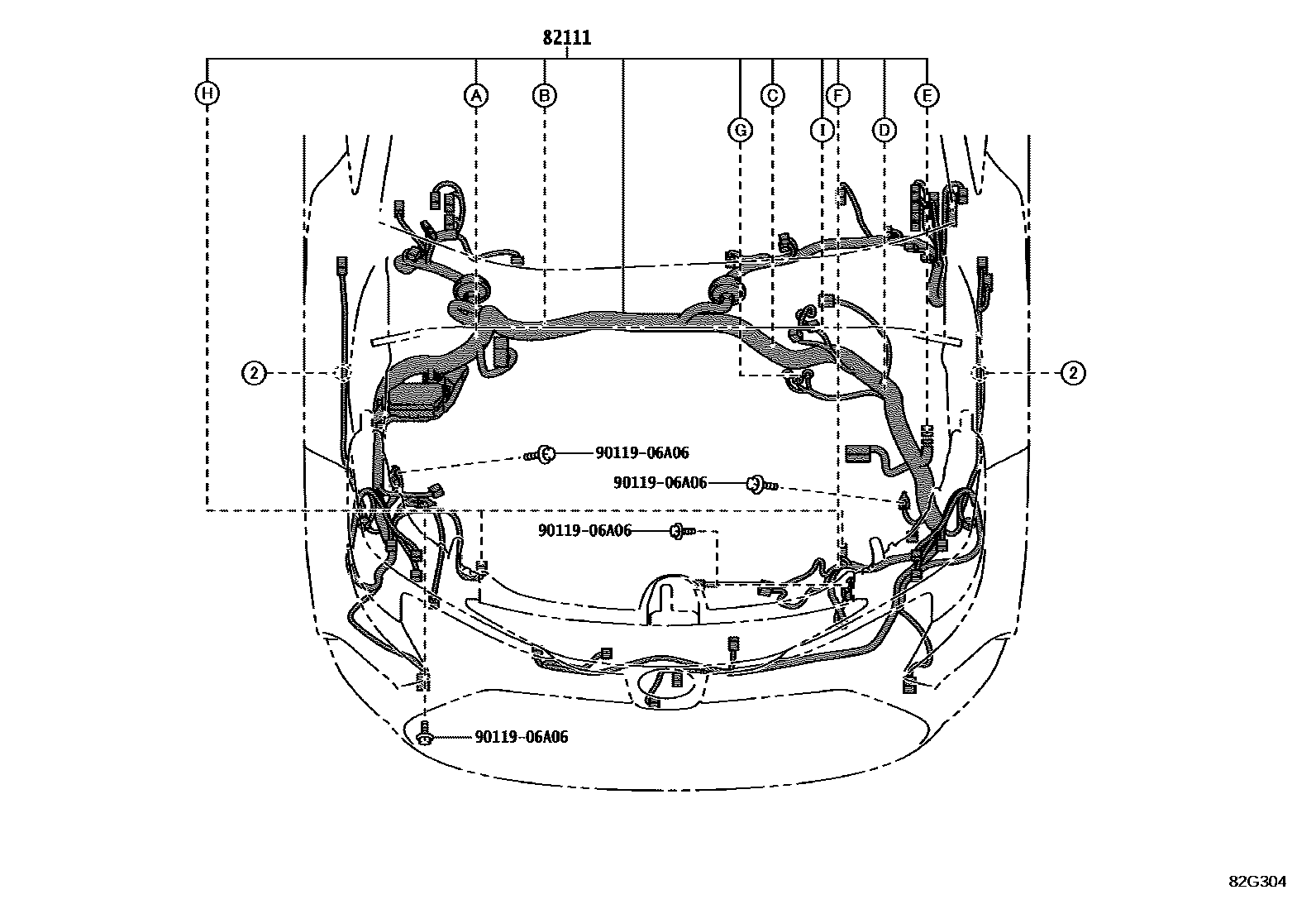 Toyota COROLLA 线束和卡夹 EPC diagram — 82G304