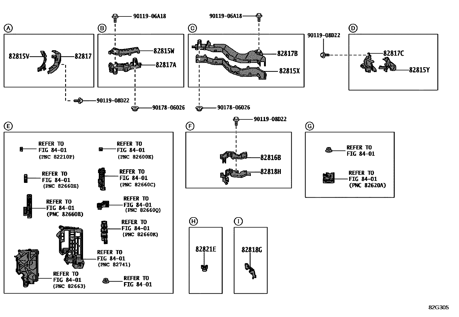 Toyota COROLLA 线束和卡夹 EPC diagram — 82G305