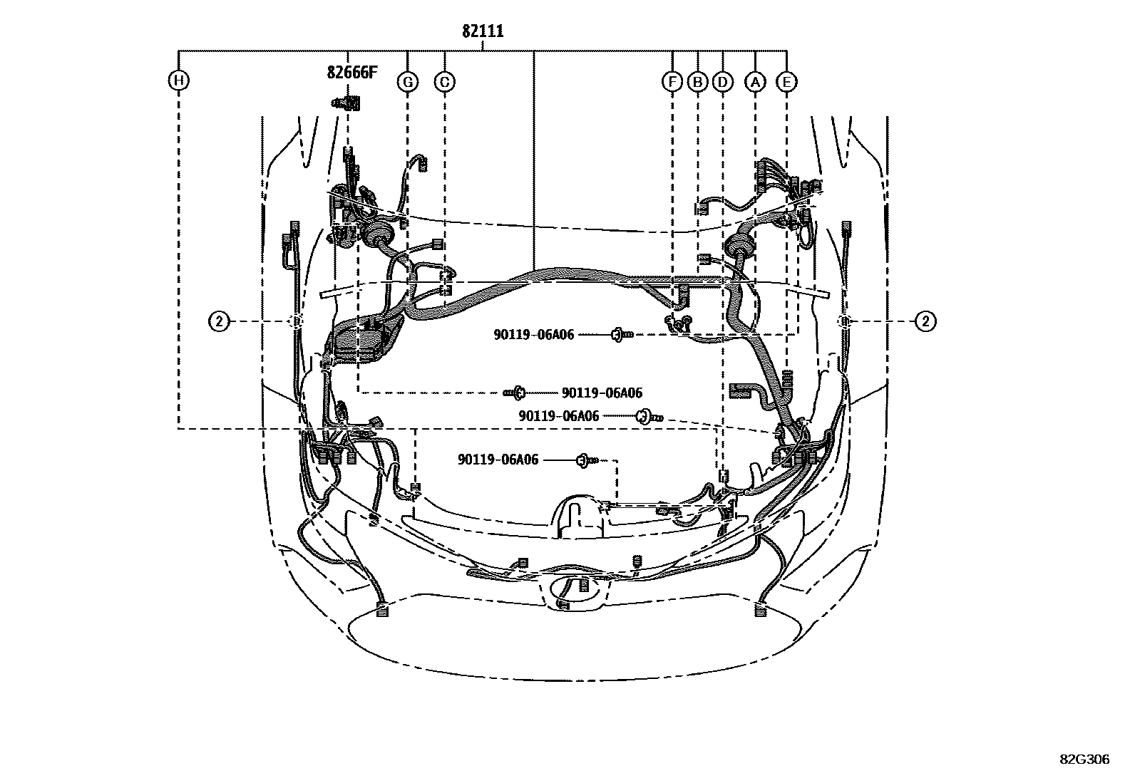 Toyota COROLLA 线束和卡夹 EPC diagram — 82G306
