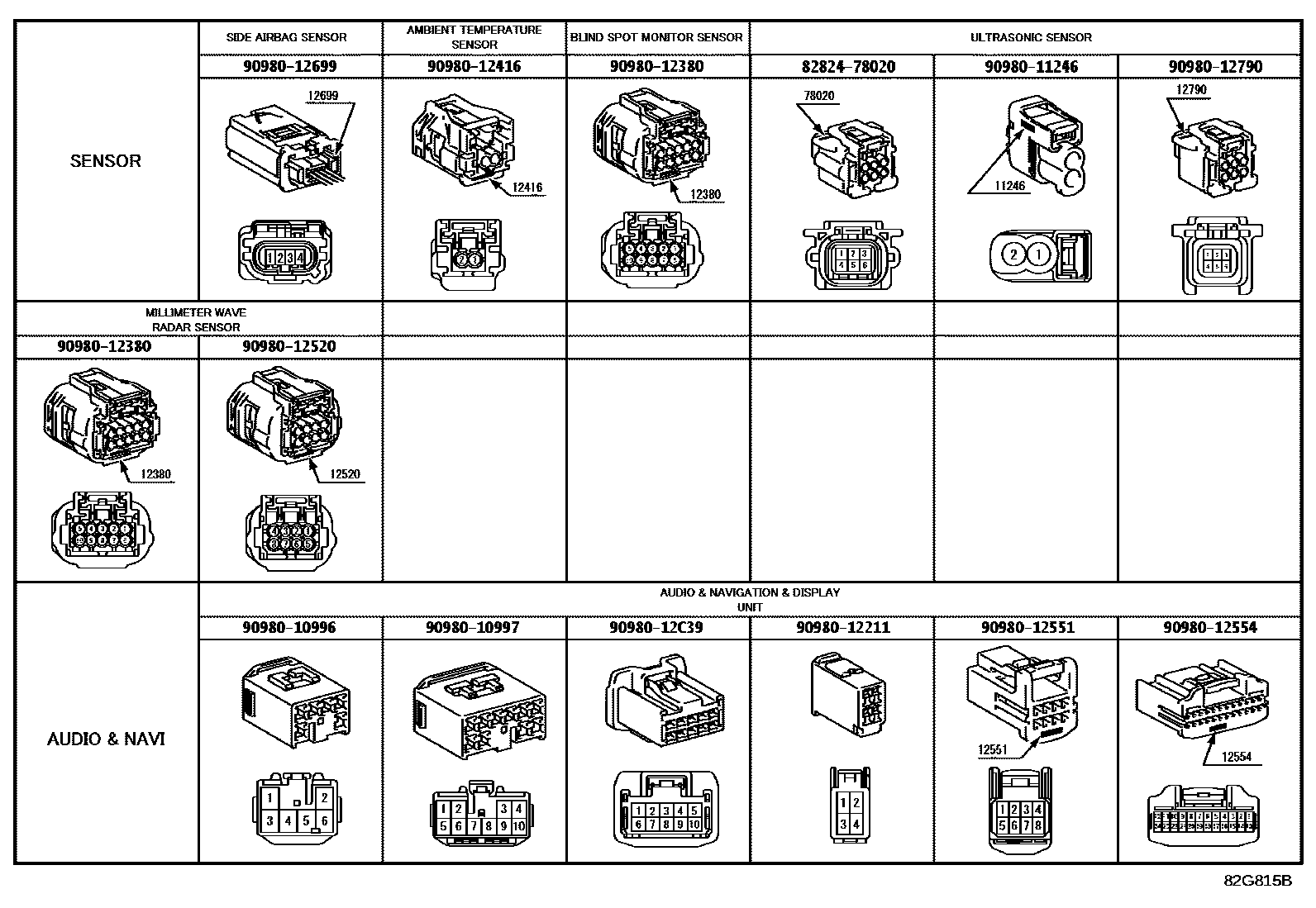 Toyota COROLLA 线束和卡夹 EPC diagram — 82G815B