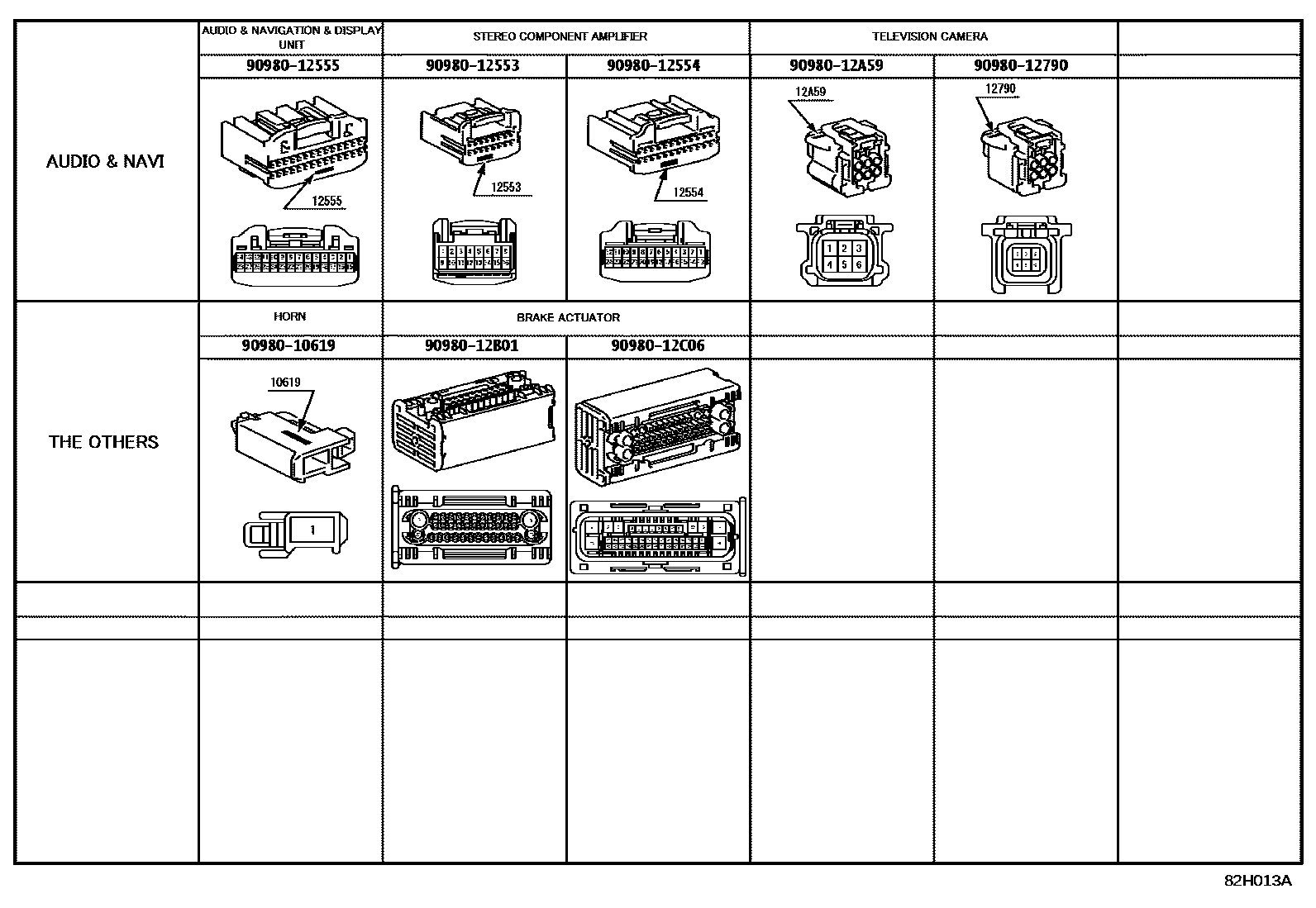 Toyota COROLLA 线束和卡夹 EPC diagram — 82H013A