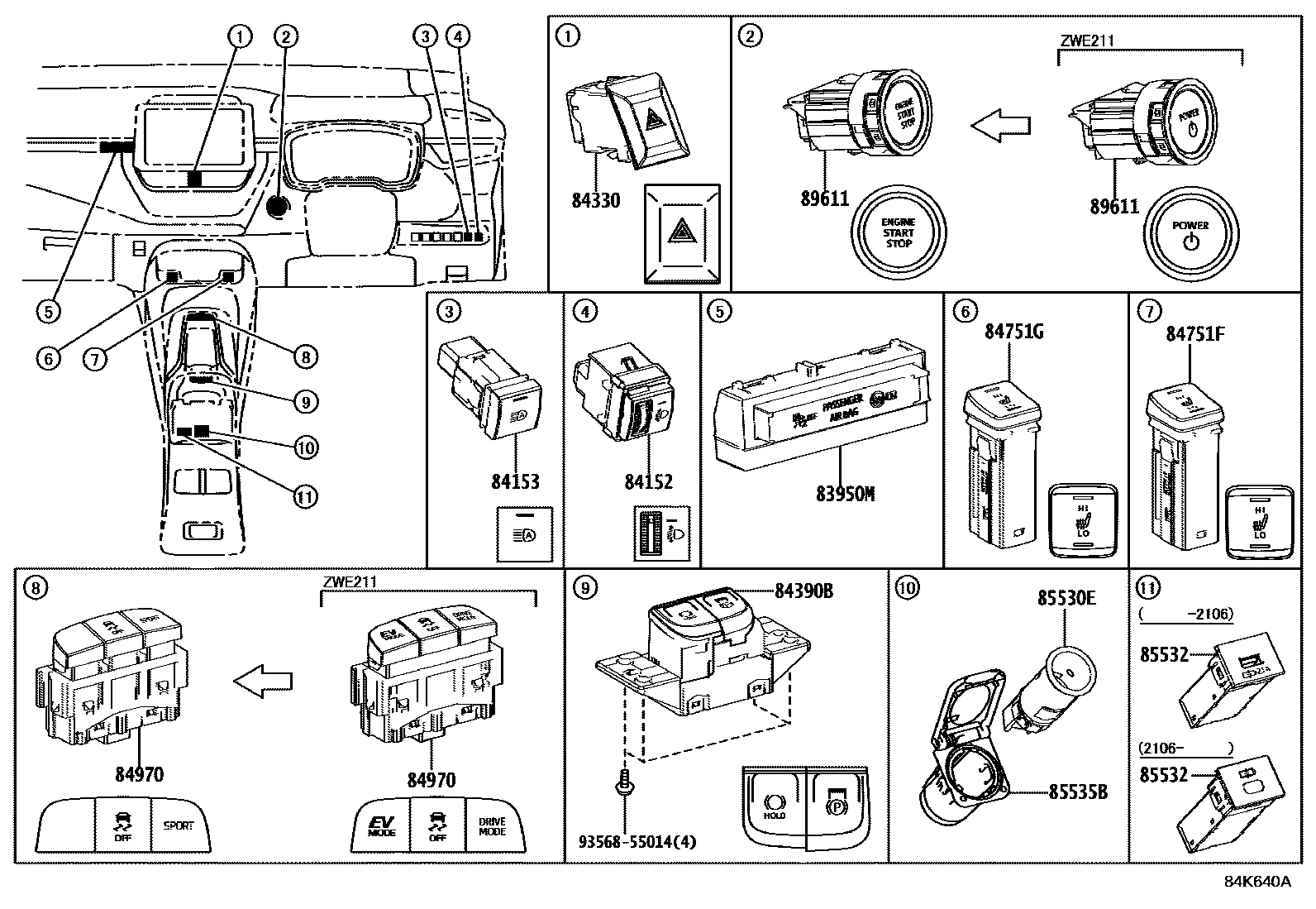 Toyota COROLLA 开关和继电器和ECU EPC diagram — 84K640A