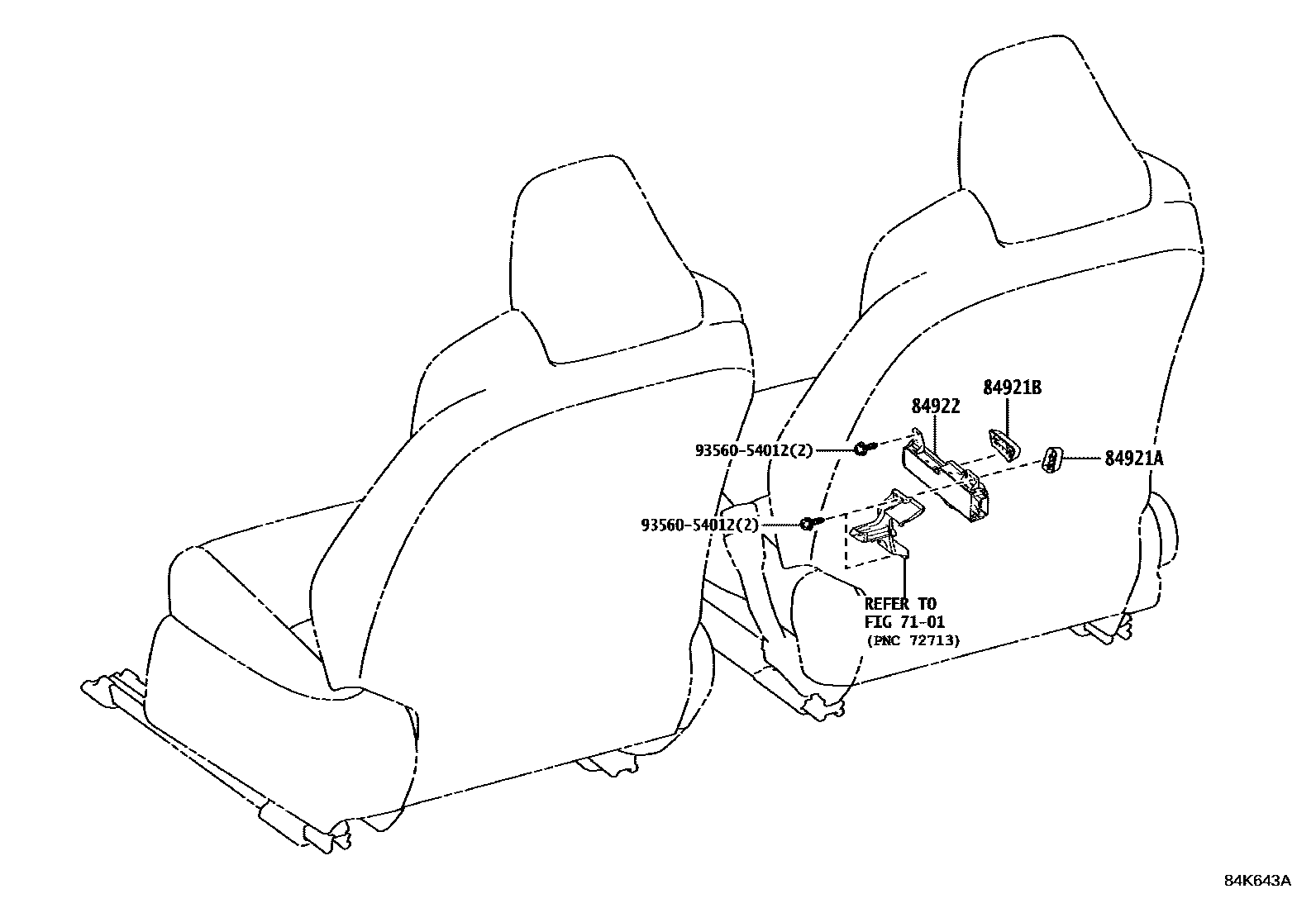 Toyota COROLLA 开关和继电器和ECU EPC diagram — 84K643A