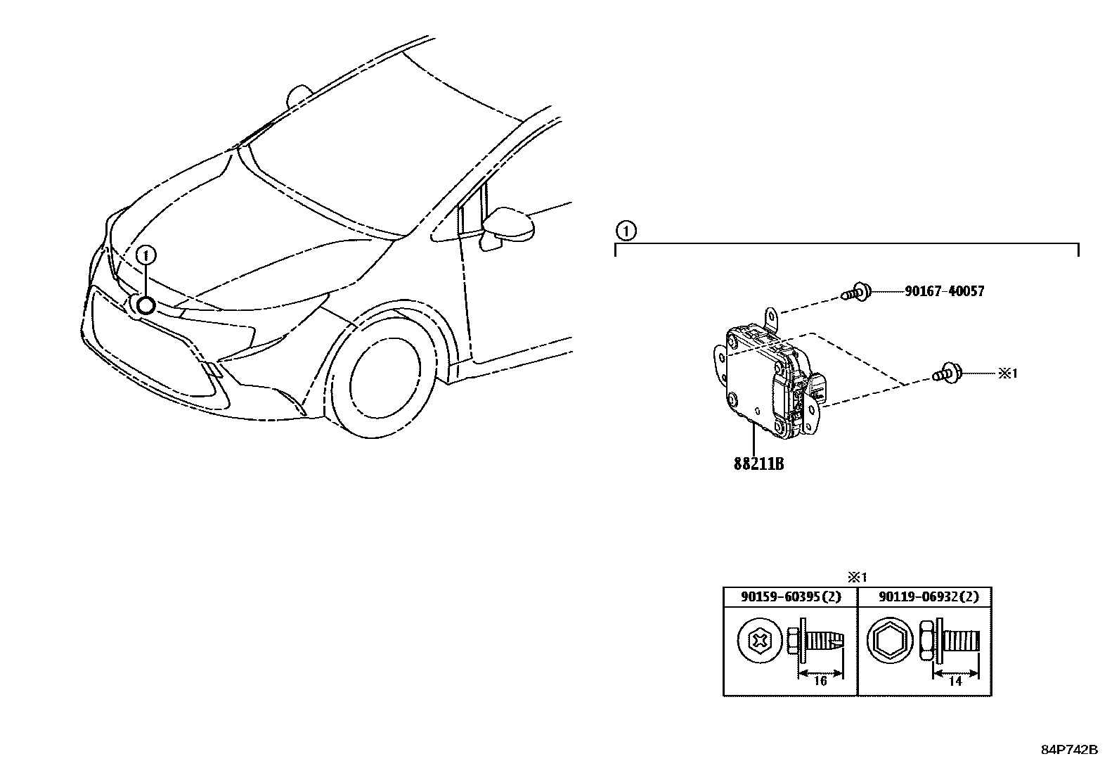 Toyota COROLLA 巡航控制(自动行驶) EPC diagram — 84P742B