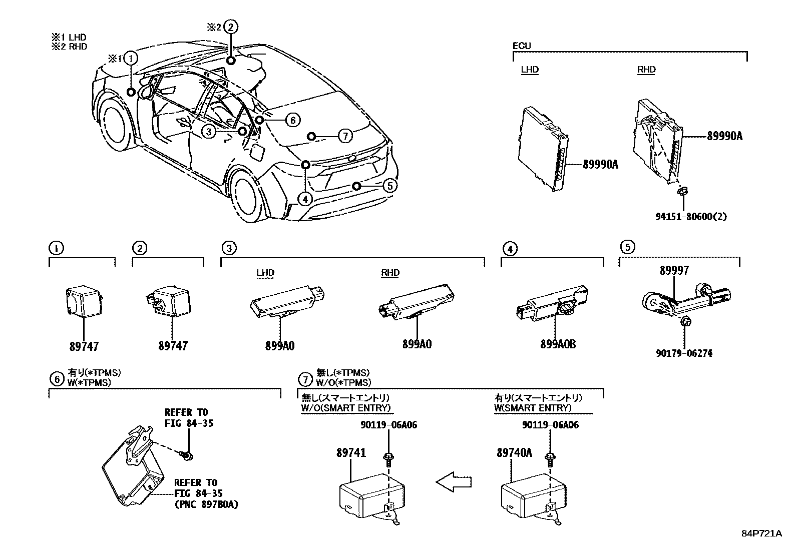 Toyota COROLLA 遥控门锁 EPC diagram — 84P721A