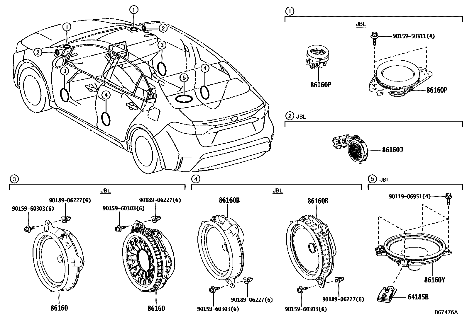 Toyota COROLLA 扬声器 EPC diagram — 867476A