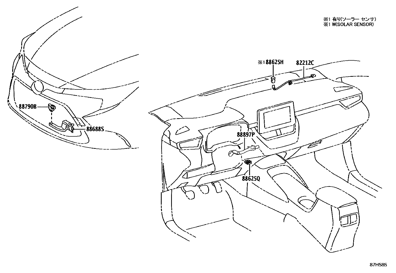 Toyota COROLLA 暖风和空调系统 - 控制器和风管 EPC diagram — 87H585