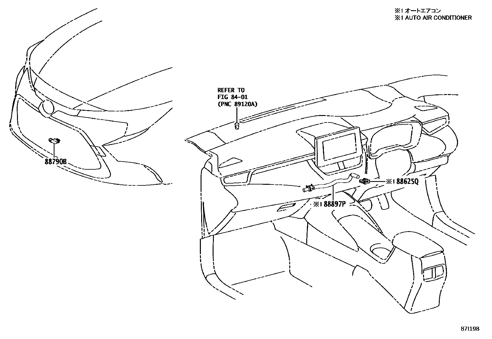Toyota COROLLA 暖风和空调系统 - 控制器和风管 EPC diagram — 87I198