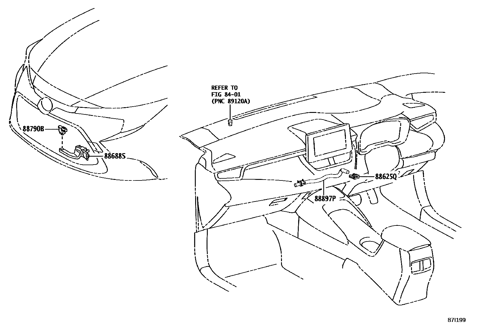 Toyota COROLLA 暖风和空调系统 - 控制器和风管 EPC diagram — 87I199