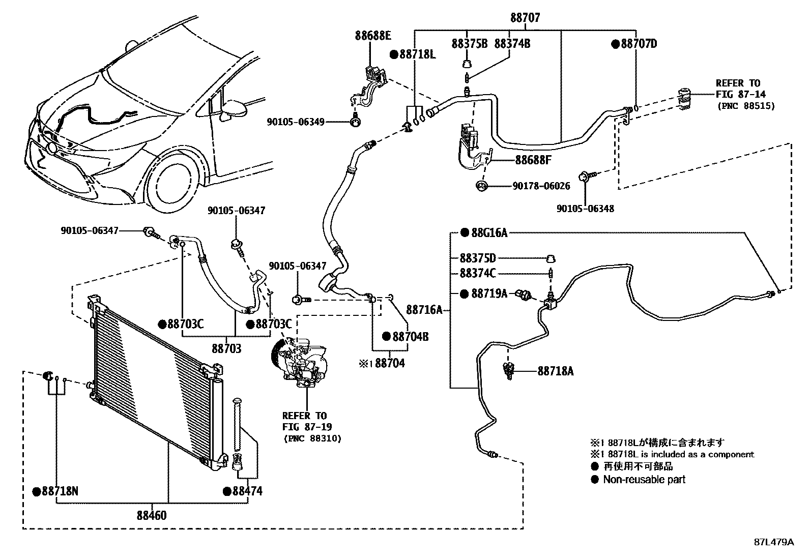 Toyota COROLLA Heating & Air Conditioning - Cooler Piping EPC diagram — 87L479A