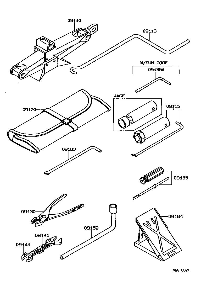 Toyota COROLLA Standard Tools EPC diagram — MAC621