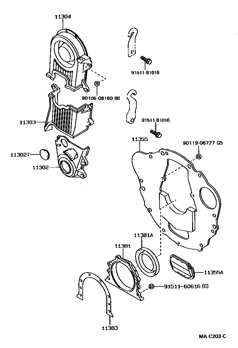 Toyota COROLLA Timing Gear Cover & Rear End Plate EPC diagram — MAC203C